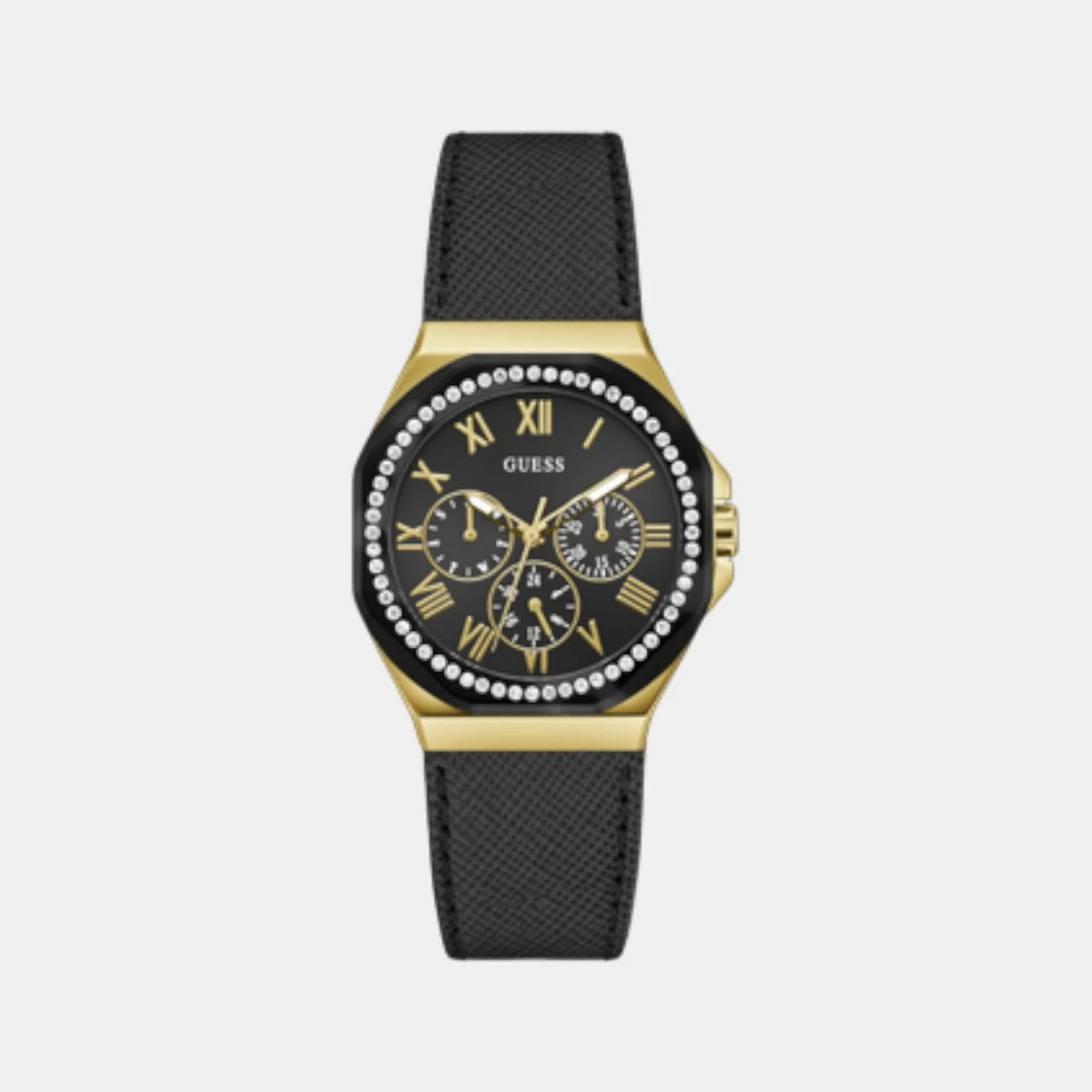 Glaze Women Quartz Black Dial Multi-Function Leather Watch GW0753L4