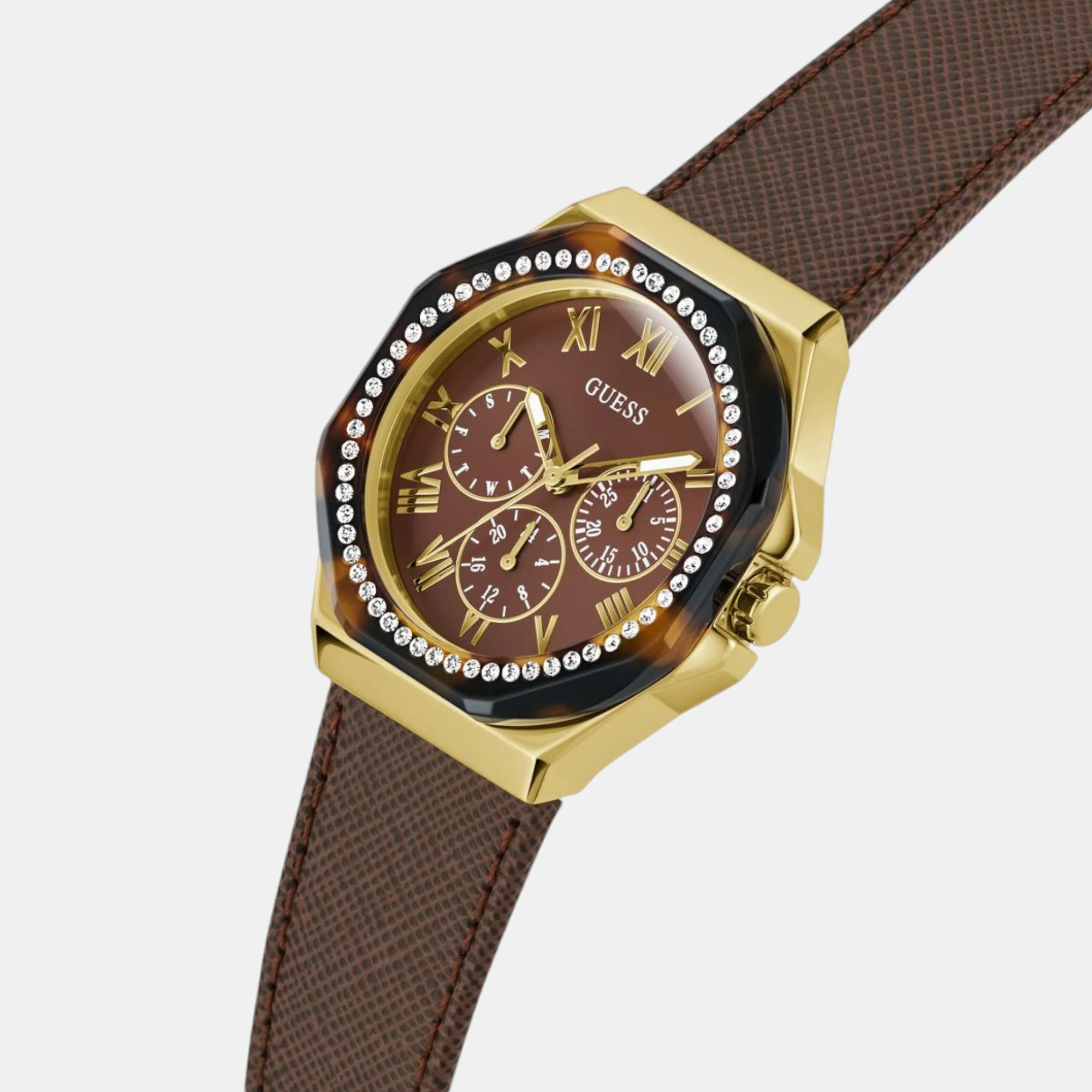 Glaze Women Quartz Brown Dial Multi-Function Leather Watch GW0753L3 - Image 4