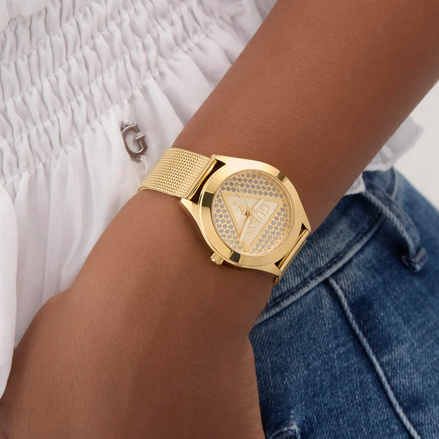 Guess Trend Women Quartz Champagne Dial Analog Mesh Watch GW0835L2 - Image 7