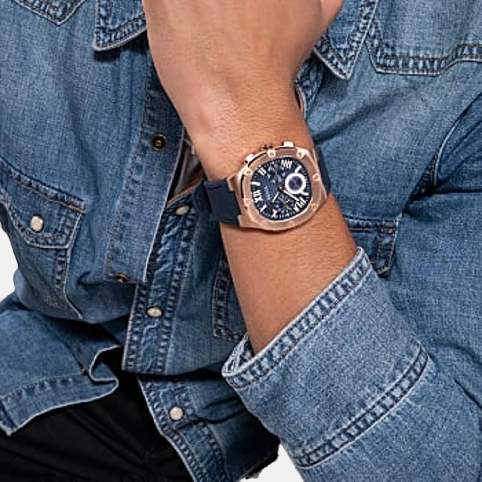 Headline Men Quartz Blue Dial Chronograph Silicone Watch GW0571G2 - Image 4