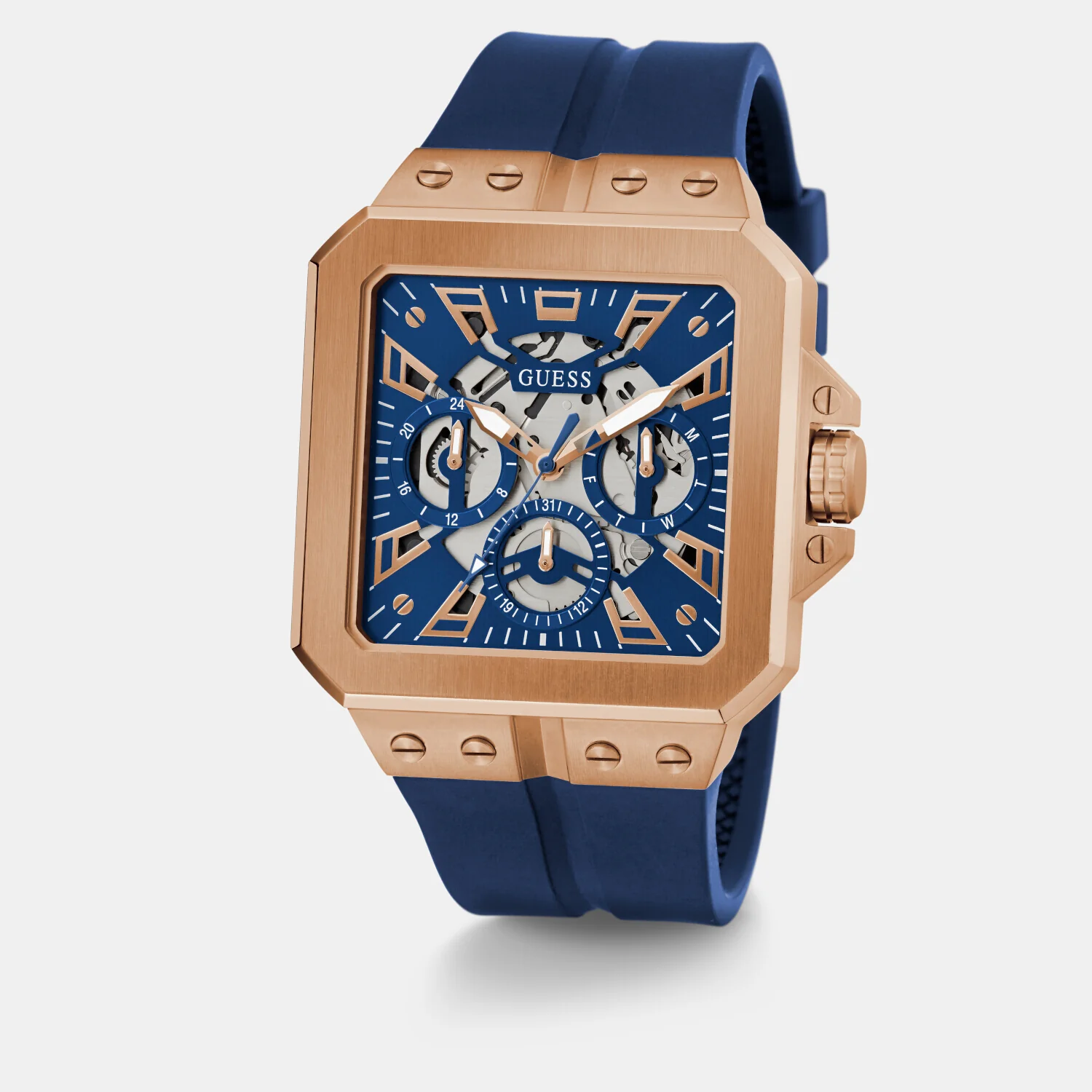 Leo Men Quartz Blue Dial Analog Silicone Watch GW0637G3 - Image 5