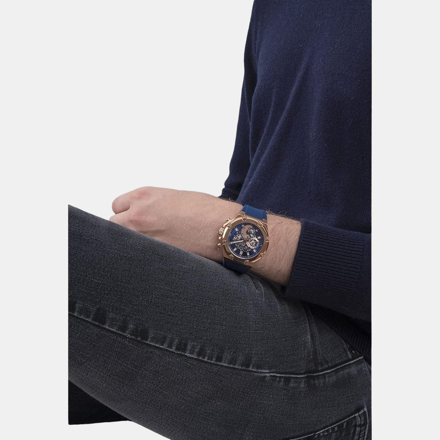 Men Quartz Blue Dial Analog Silicone Watch GW0334G3 - Image 4