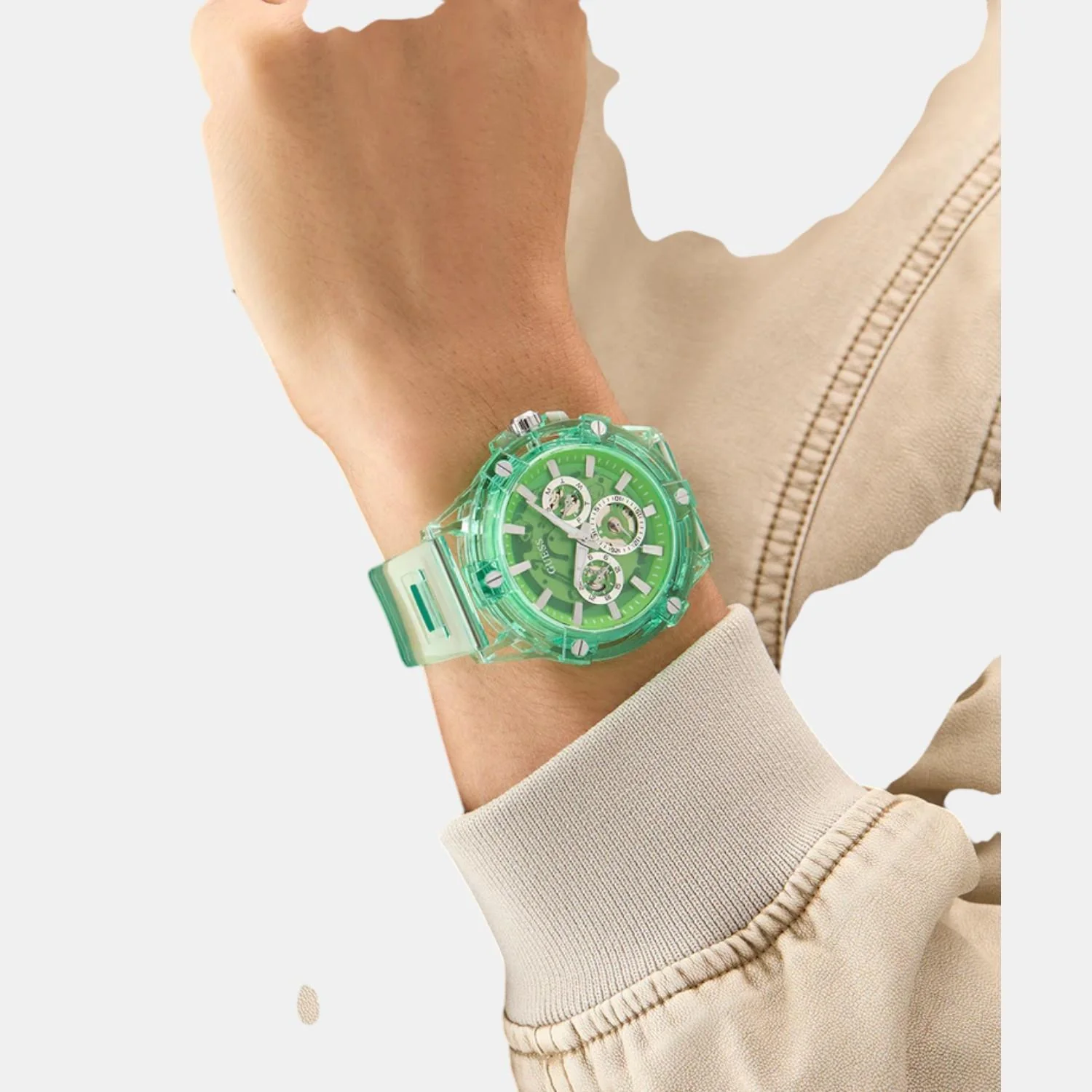 Men Quartz Green Dial Multi-Function Silicone Watch GW0806G6 - Image 6