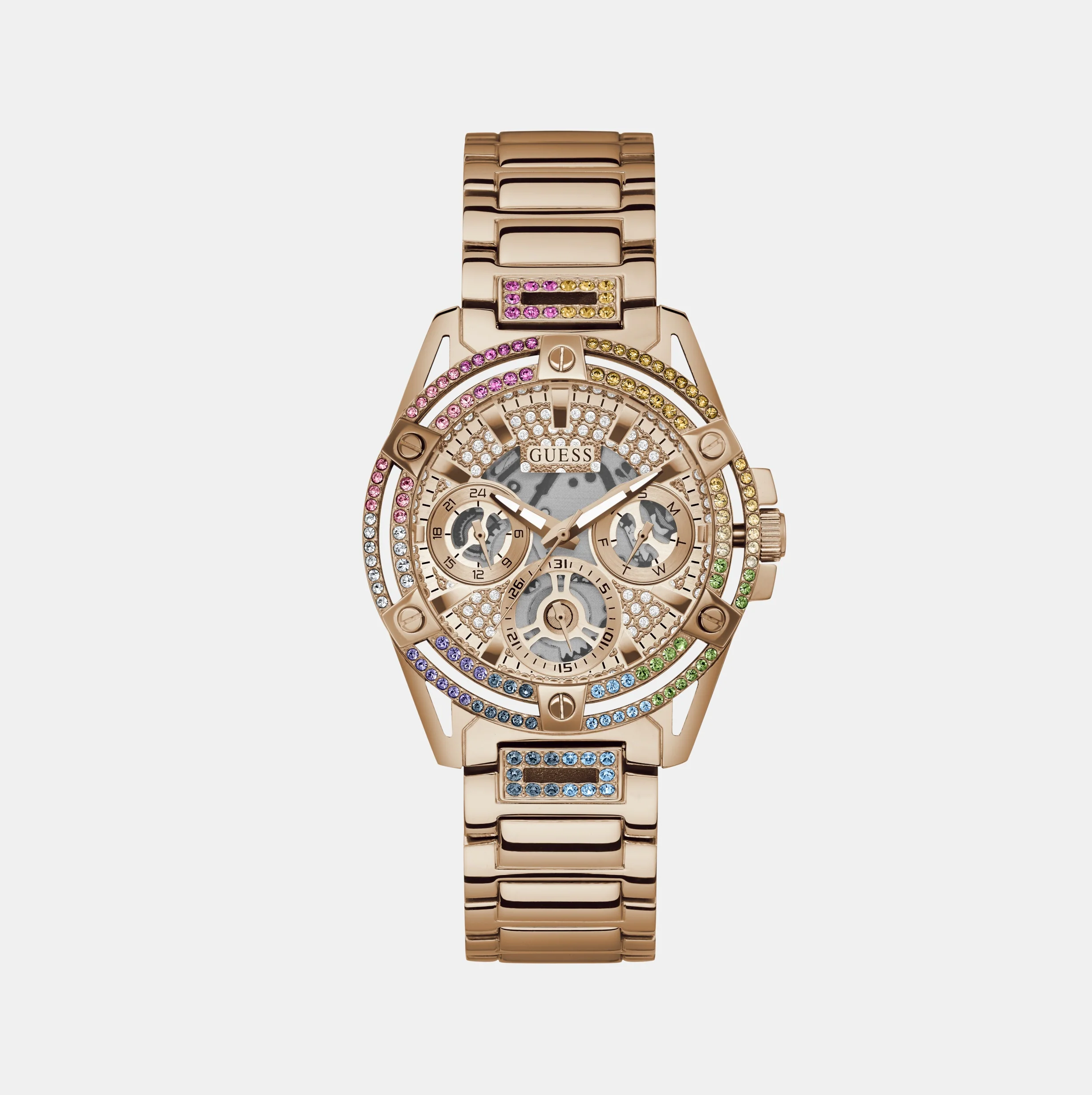 Queen Women Quartz Rose Gold Dial Chronograph Stainless Steel Watch GW0464L5