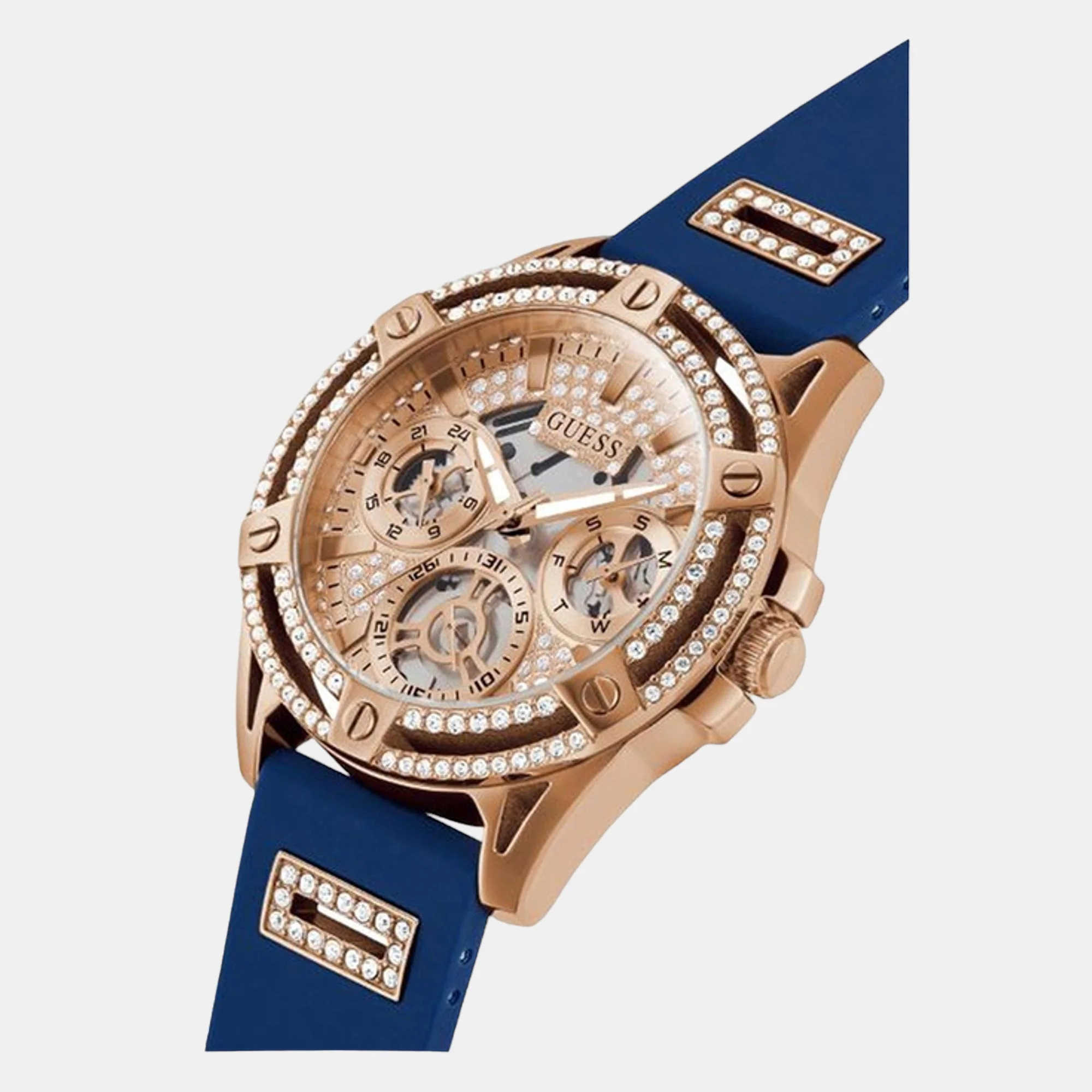 queen Women Quartz Rose Gold Dial Multi-Function Silicone Watch GW0536L5 - Image 3