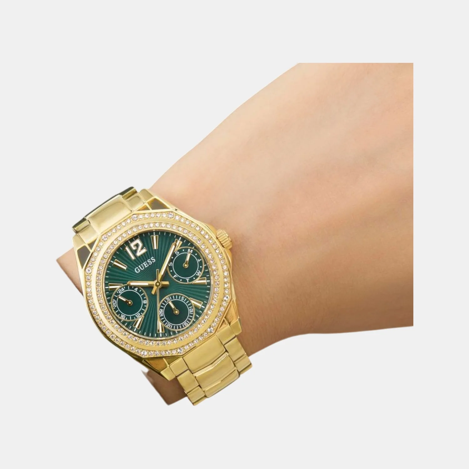 Ritzy Women Quartz Green Dial Multi-Function Recycled Steel Watch GW0685L5 - Image 6