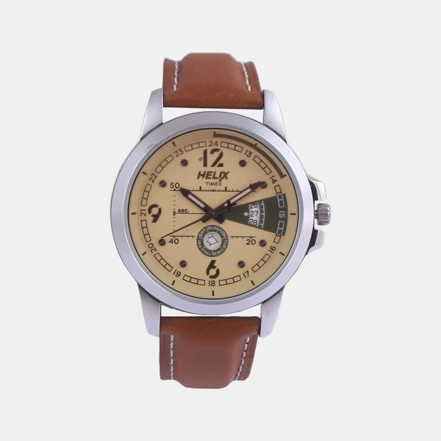 Men Quartz Rose Gold Dial Analog Leather Watch TW023HG17