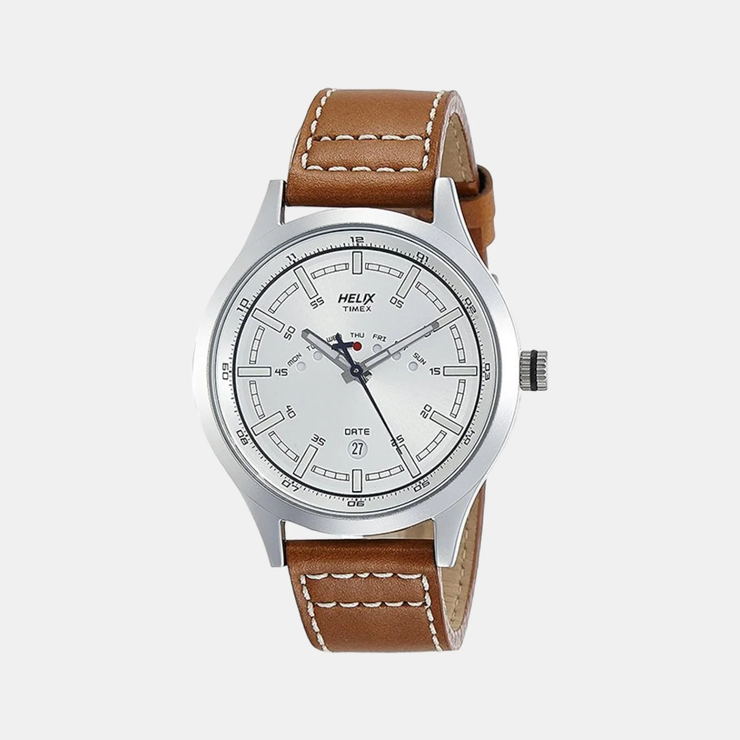 Men Quartz Silver Dial Analog Leather Watch TW003HG12