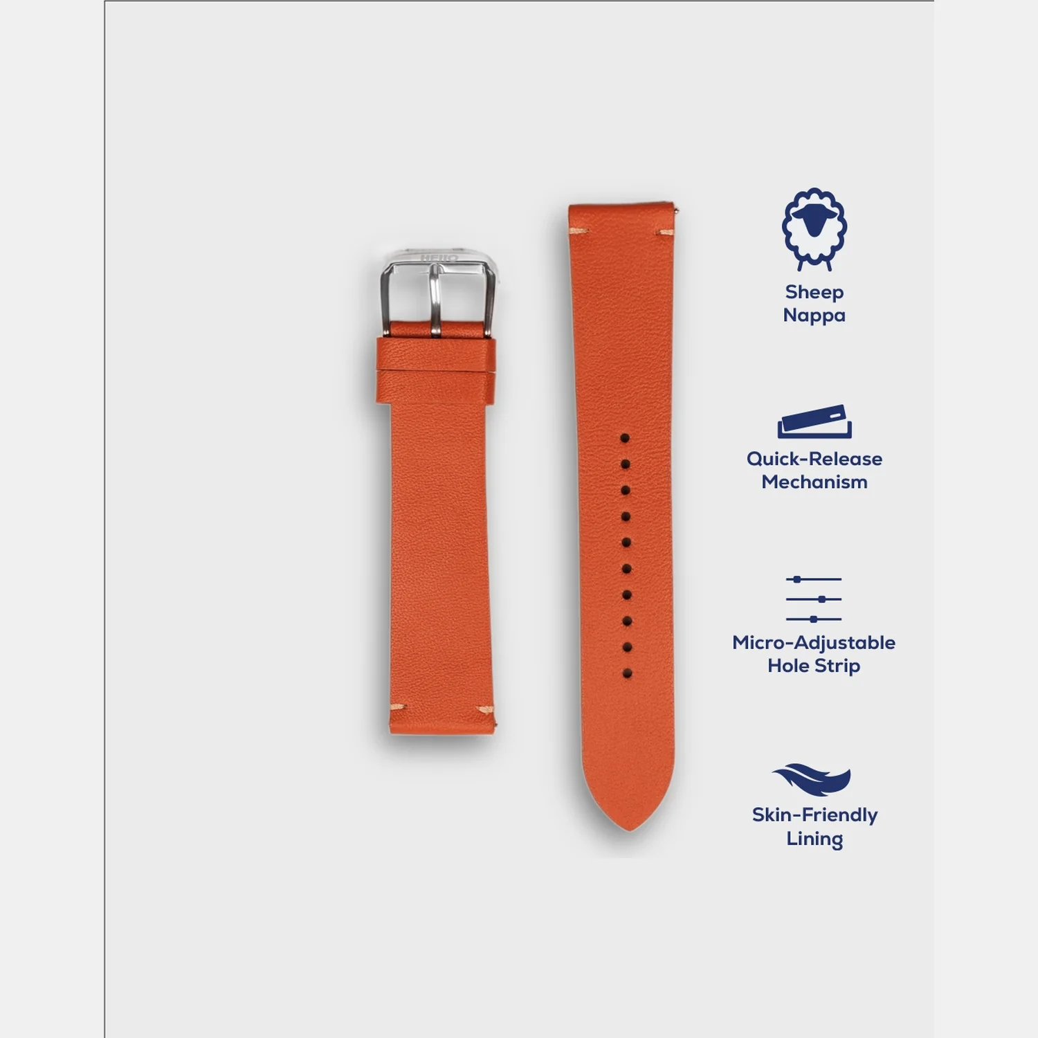 Men Sheep Nappa Leather Strap INTRO 2.0 DS-CARROT ORANGE 22 MM - Image 4