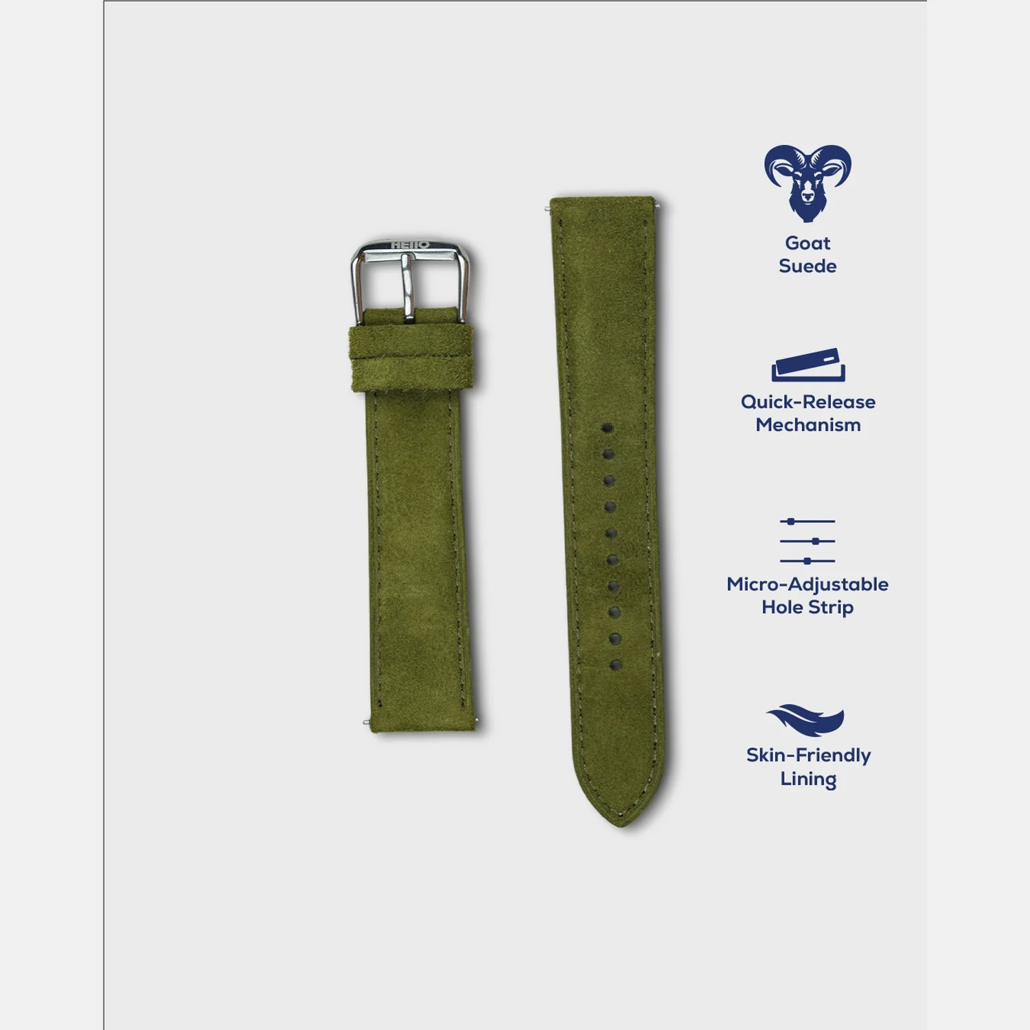Men Suede Leather Strap GRACE IN SUEDE- OLIVE MOSS 22 MM - Image 4