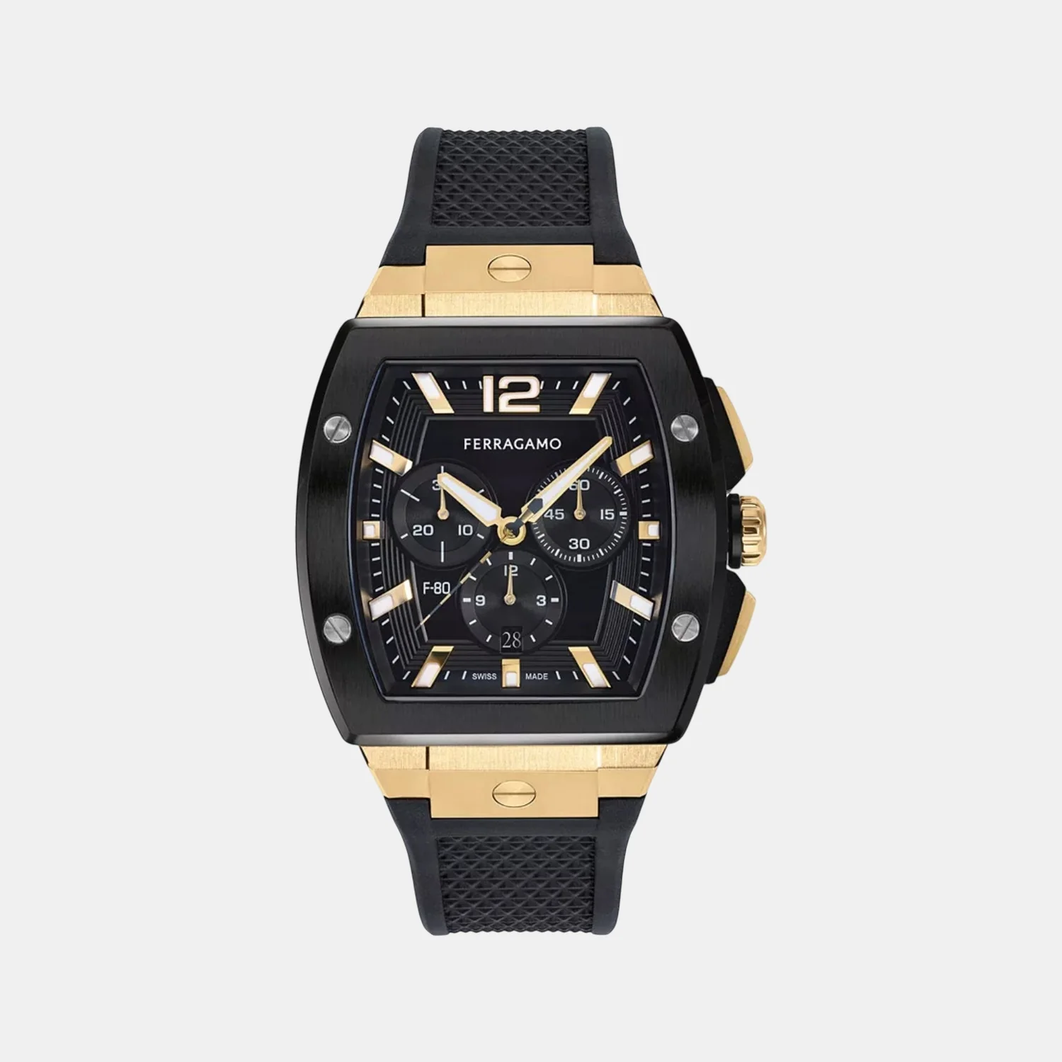 Ke-F-80 Tonneau Men Quartz Black Dial Chronograph Rubber Watch SFKE00624
