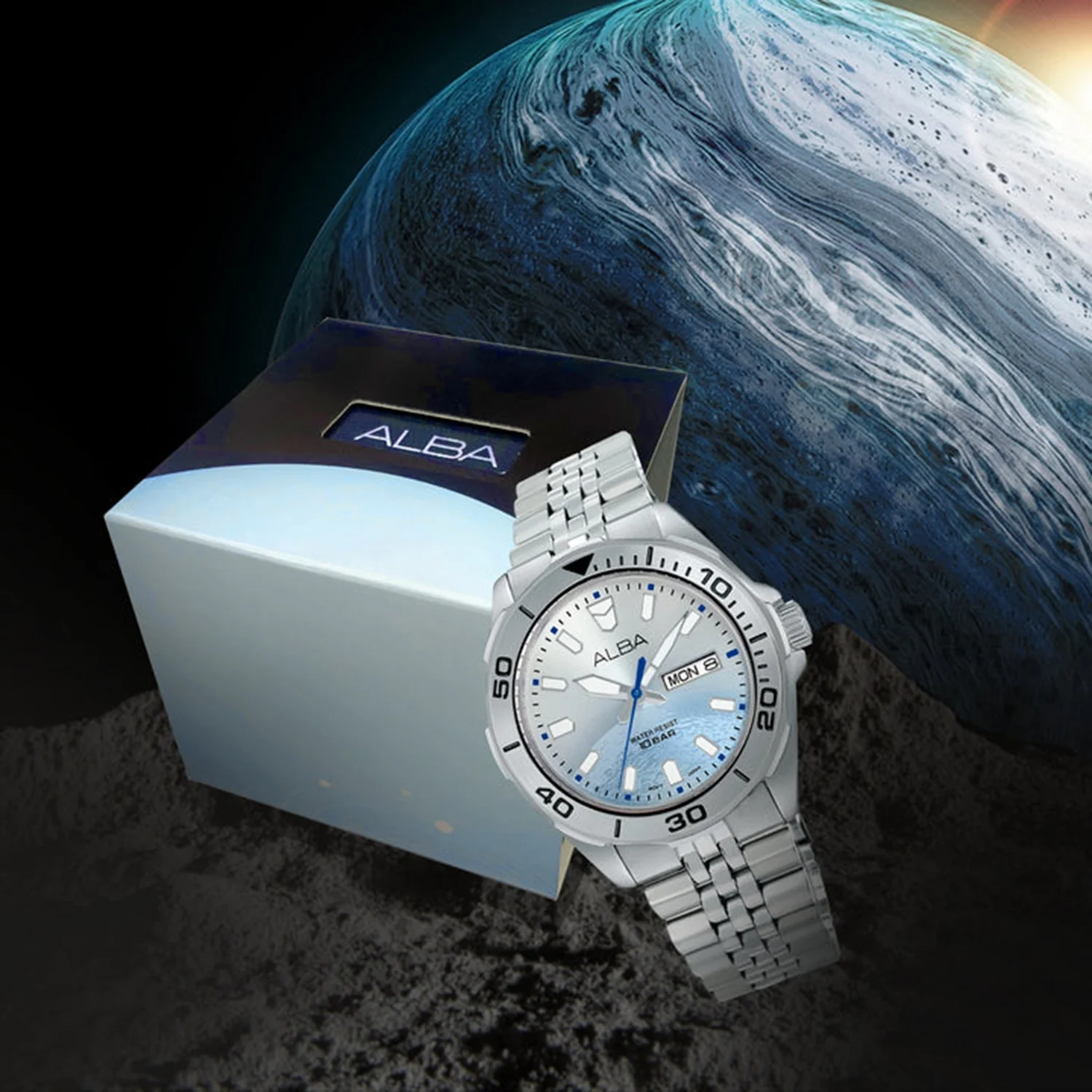 Men Quartz Blue Gradient Dial Analog Stainless Steel Watch AV3587X1 - Image 6