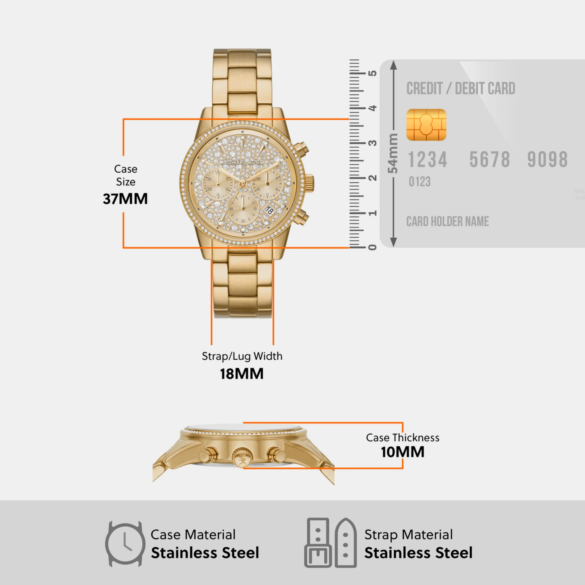 Bryant Women Quartz Gold Dial Chronograph Stainless Steel Watch MK7310 - Image 4