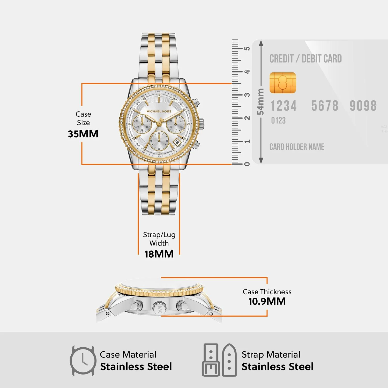 Bryant Women Quartz White Dial Chronograph Stainless Steel Watch MK7532 - Image 8
