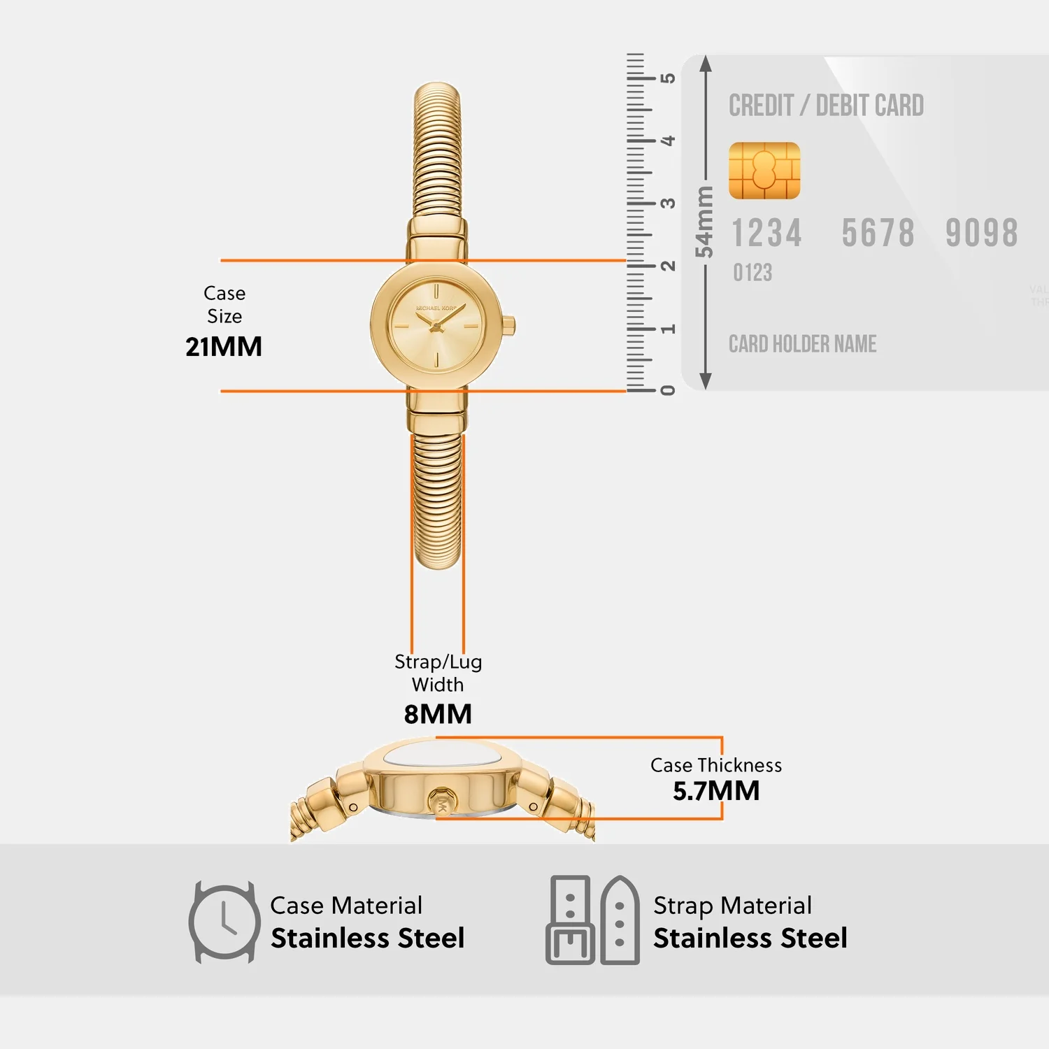Gramercy Women Quartz Gold Dial Analog Stainless Steel Watch MK7527 - Image 8