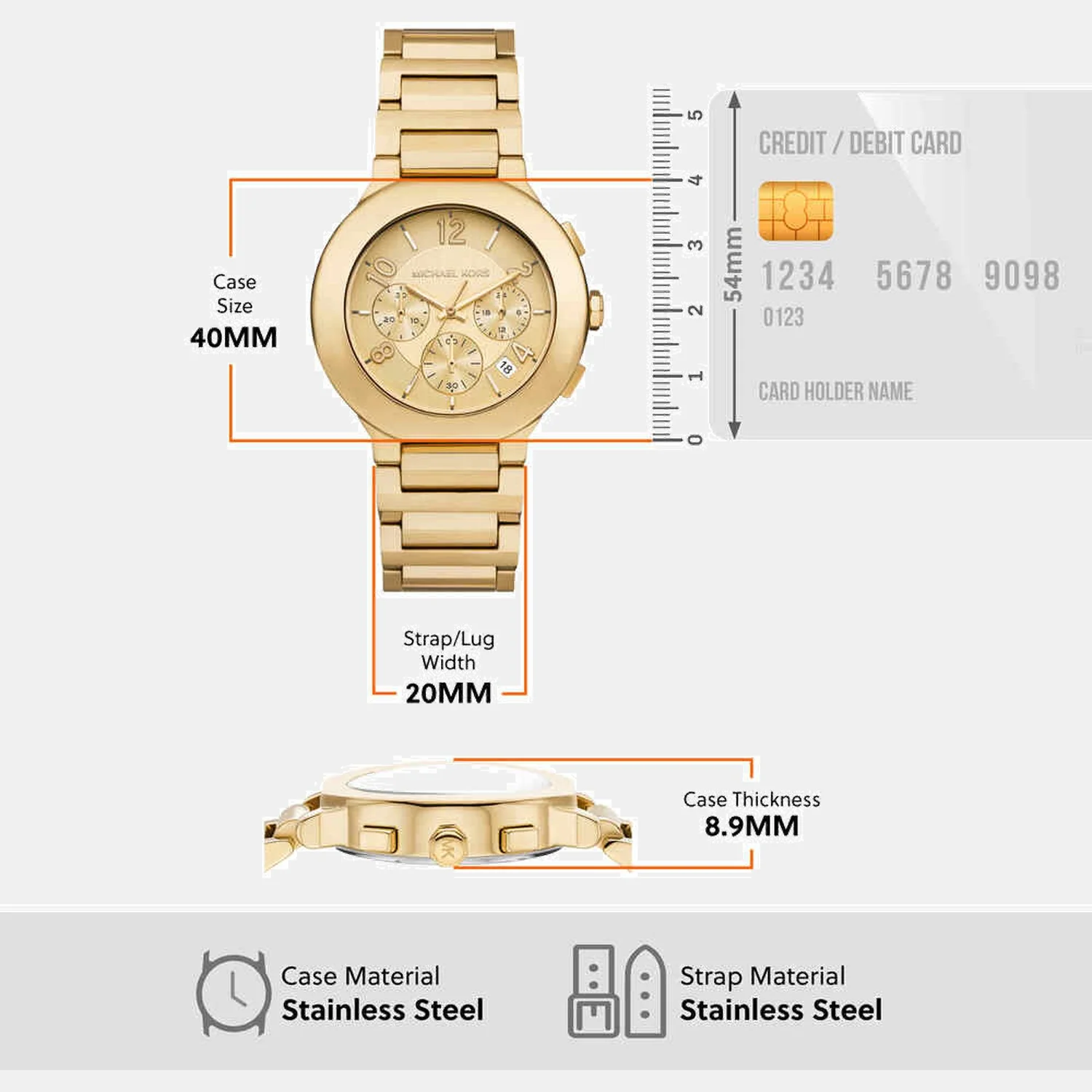 Gramercy Women Quartz Gold Dial Chronograph Stainless Steel Watch MK7520 - Image 6