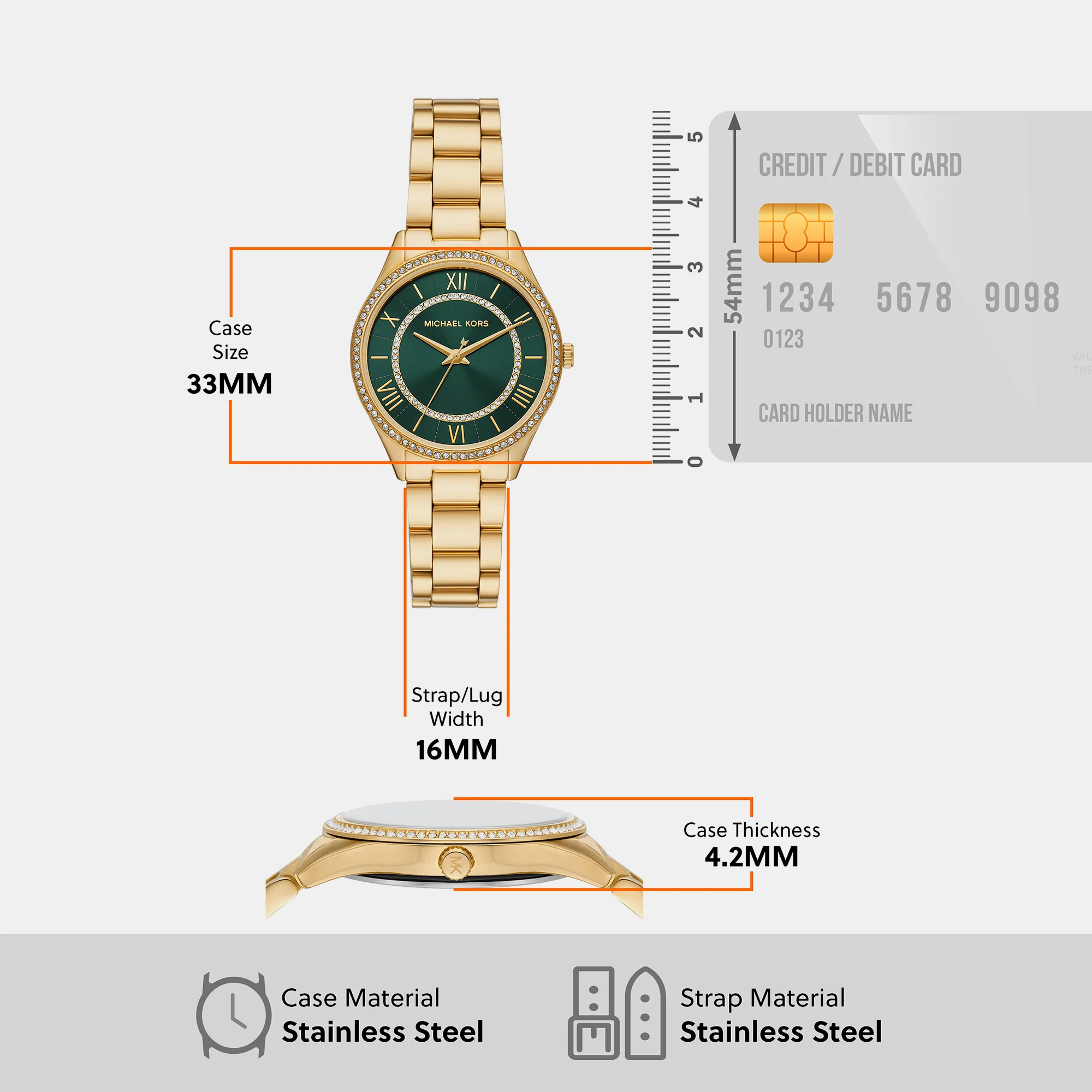 Lauryn Women Quartz Green Dial Analog Stainless Steel Watch MK4737 - Image 7