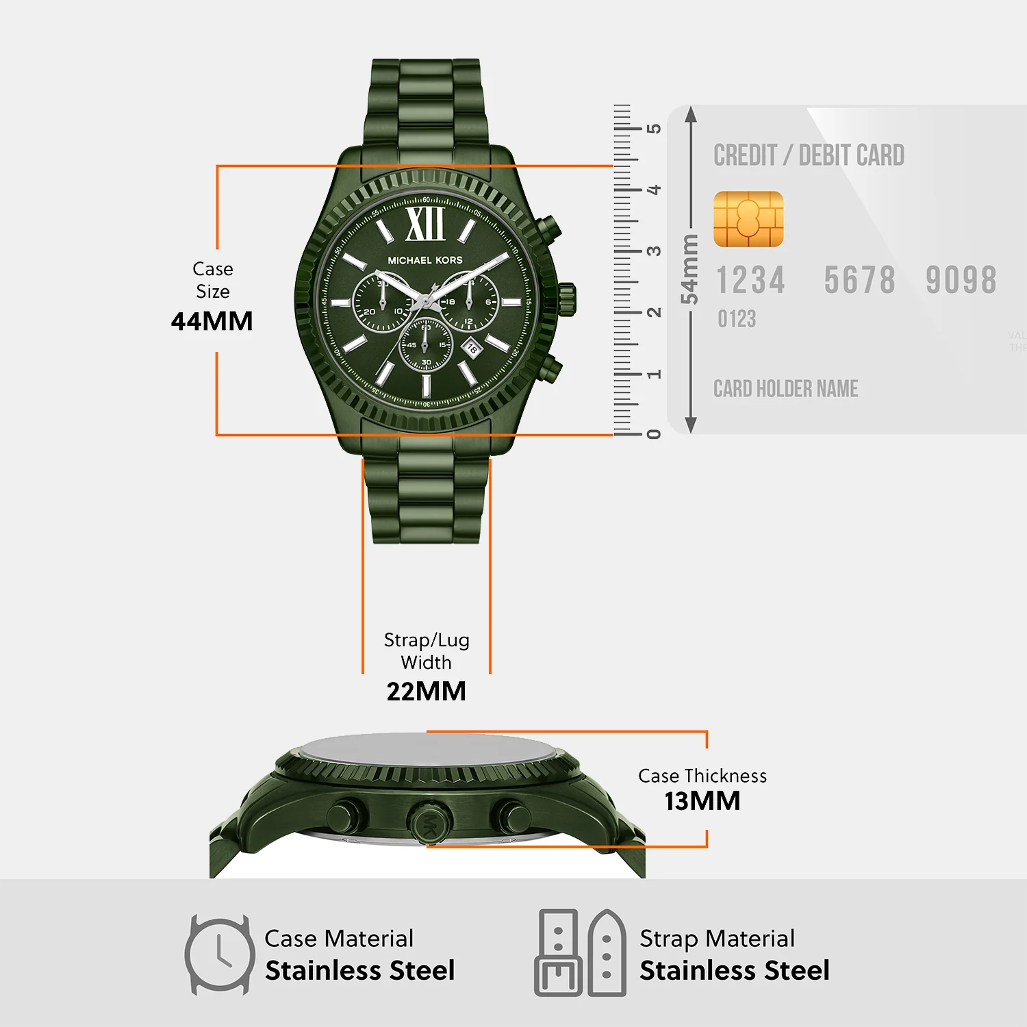 Lexington Men Quartz Green Dial Chronograph Stainless Steel Watch MK9166 - Image 7
