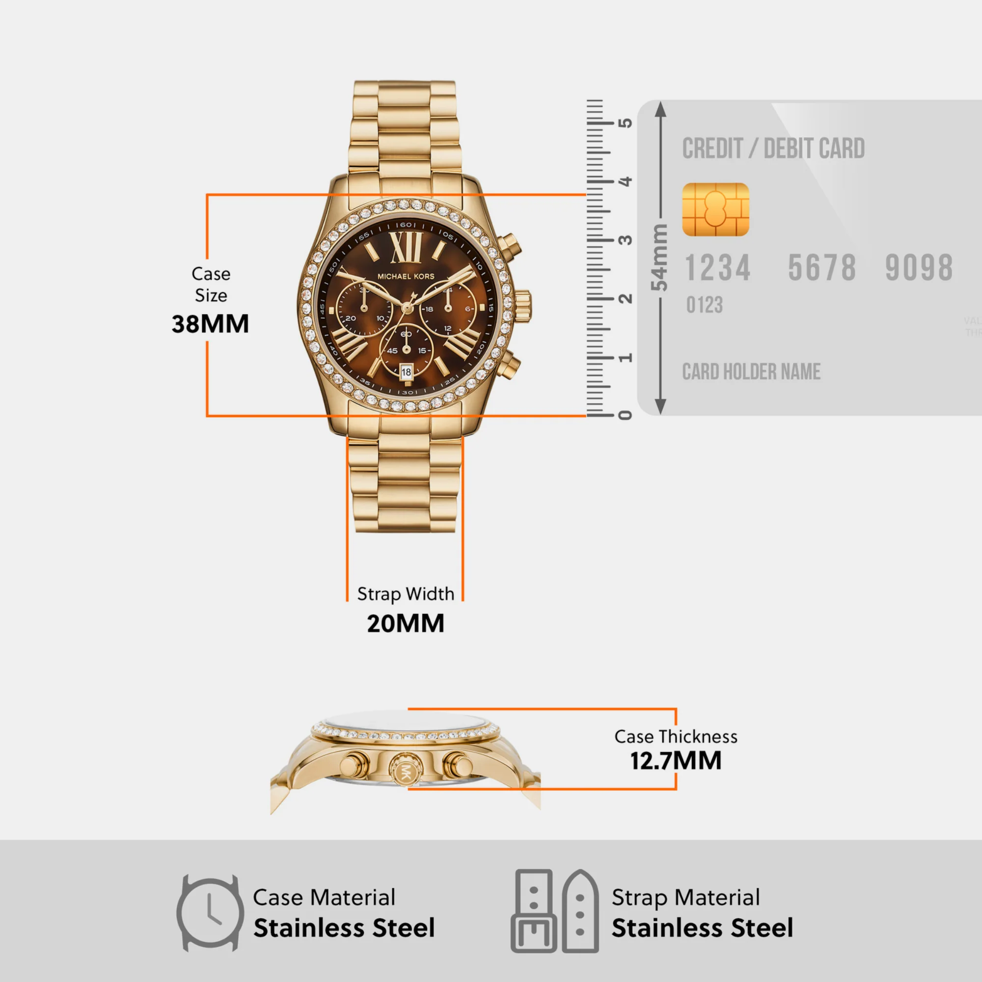 Lexington Women Quartz Brown Dial Chronograph Stainless Steel Watch MK7276 - Image 5
