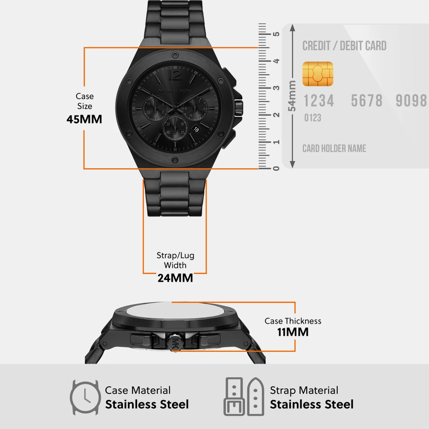 Men Quartz Black Dial Chronograph Stainless Steel Watch MKO1234 - Image 5