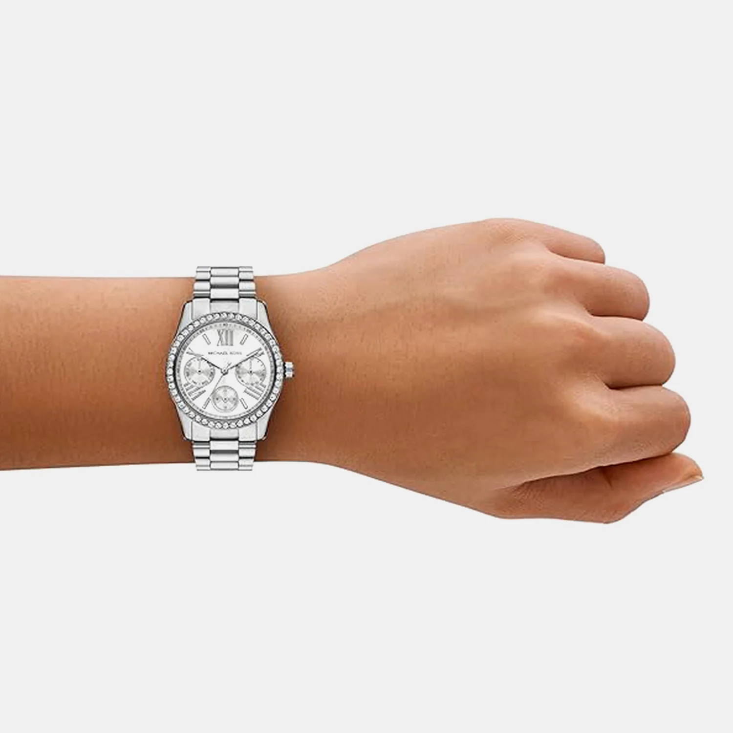 Mini Lexington Pave Women Quartz Silver Dial Multi-Function Stainless Steel Watch MK4979 - Image 4