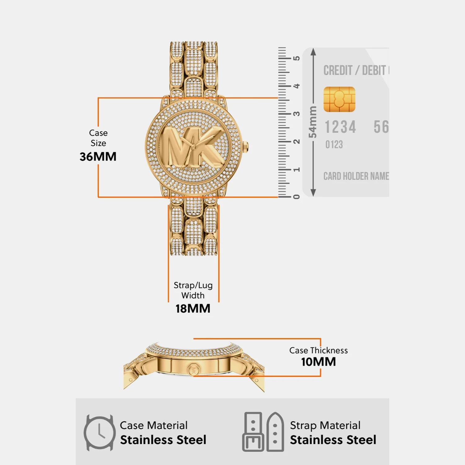 Phoebe Women Quartz Gold Dial Analog Stainless Steel Watch MK7565 - Image 9