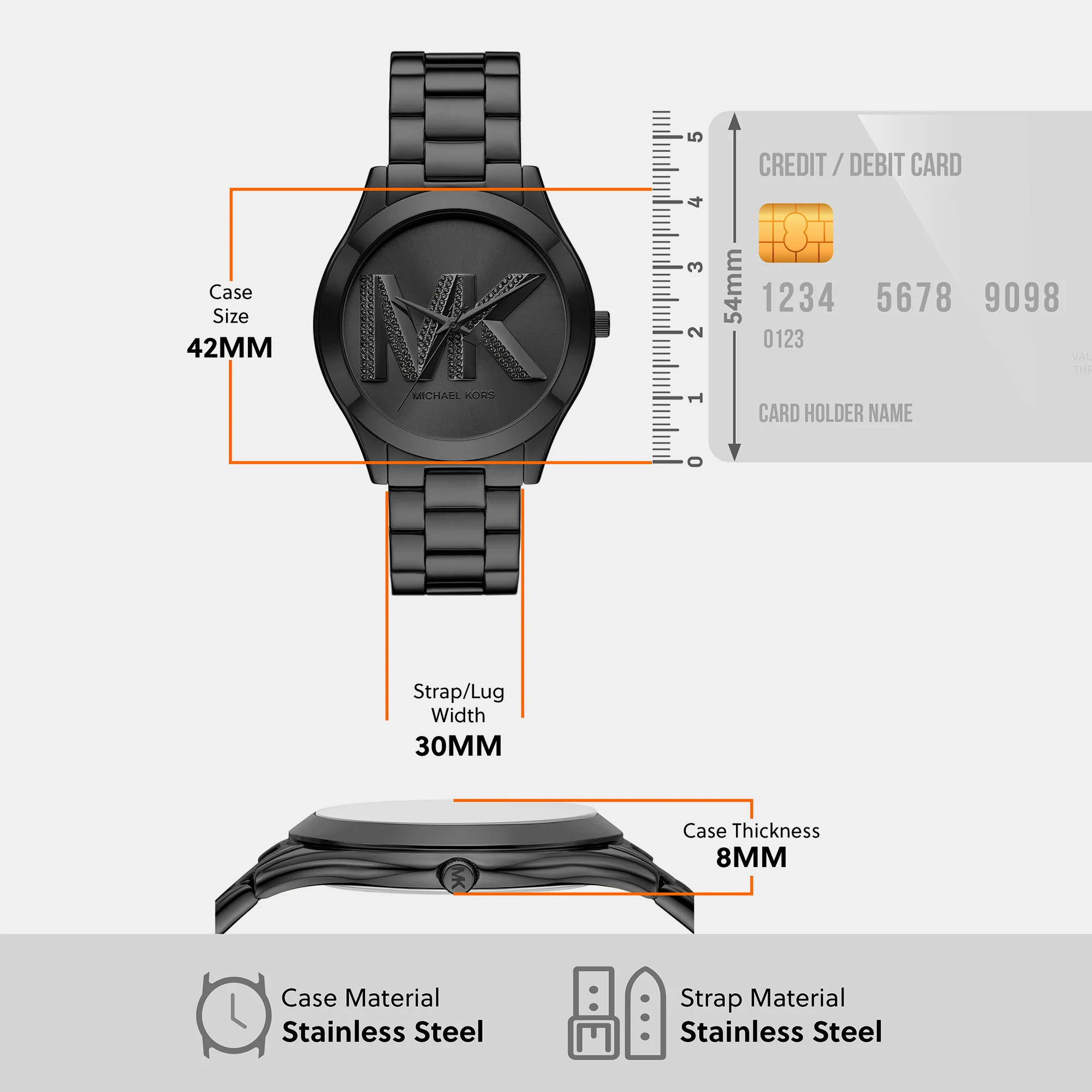 Slim Runway Women Quartz Black Dial Analog Stainless Steel Watch MK4734 - Image 9