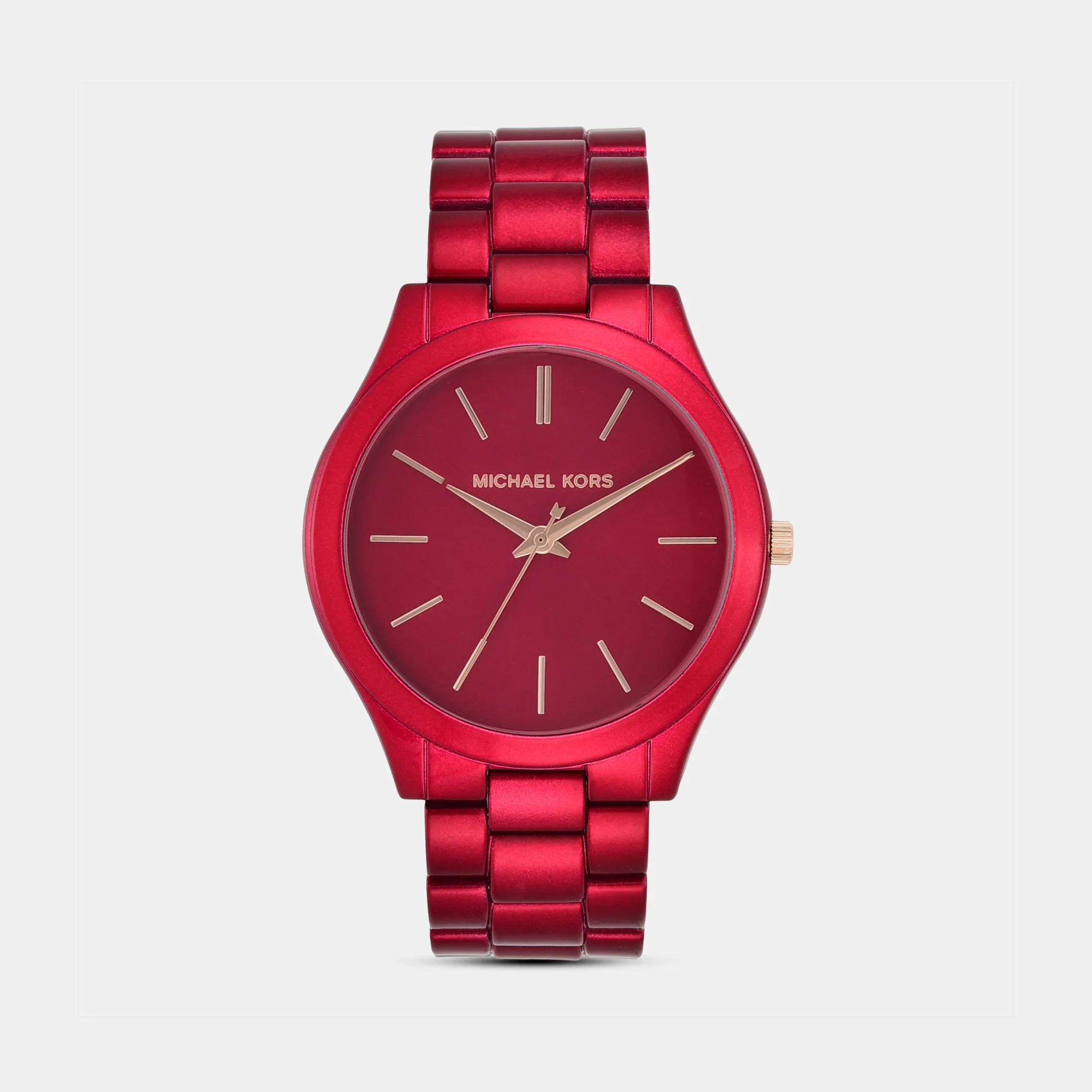 Slim Runway Women Quartz Red Dial Analog Stainless Steel Watch MK3895