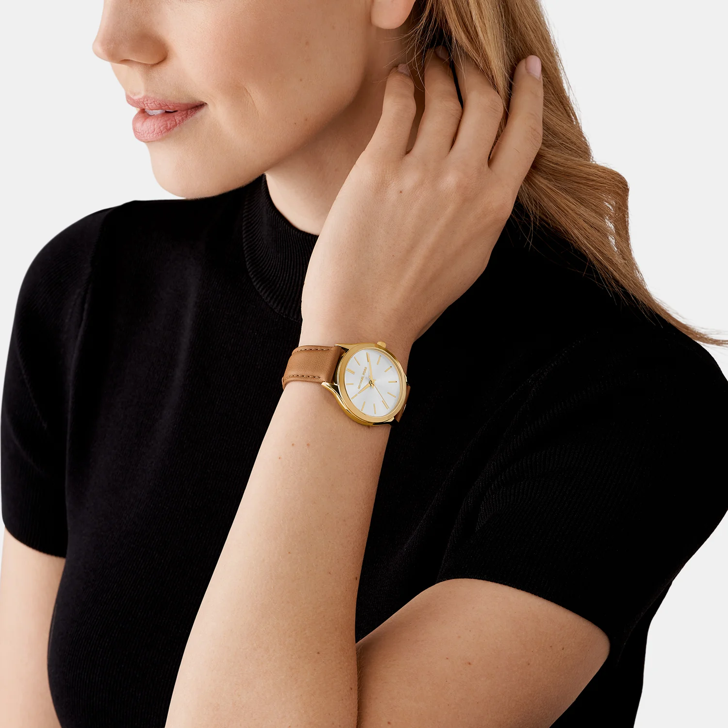 Slim Runway Women Quartz White Dial Analog Leather Watch MK7465 - Image 6