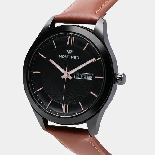 Men Quartz Black Dial Analog Leather Watch 8009D-L4404-02 - Image 3