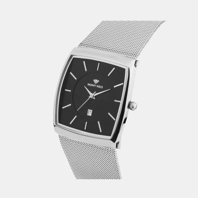 Men Quartz Black Dial Analog Mesh Watch 1060E-B4412 - Image 3