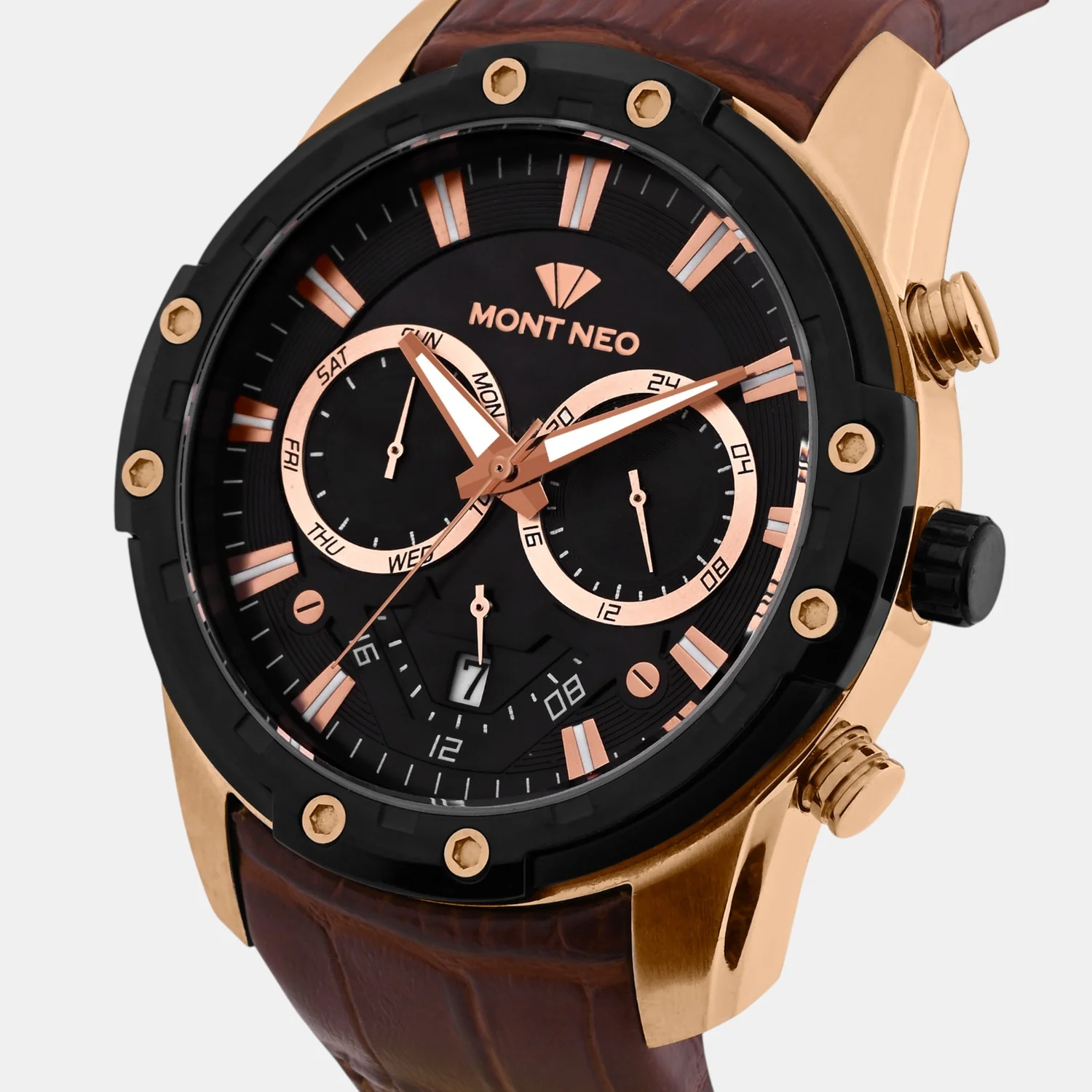 Men Quartz Black Dial Multi-Function Leather Watch 1053M-L3404 - Image 2