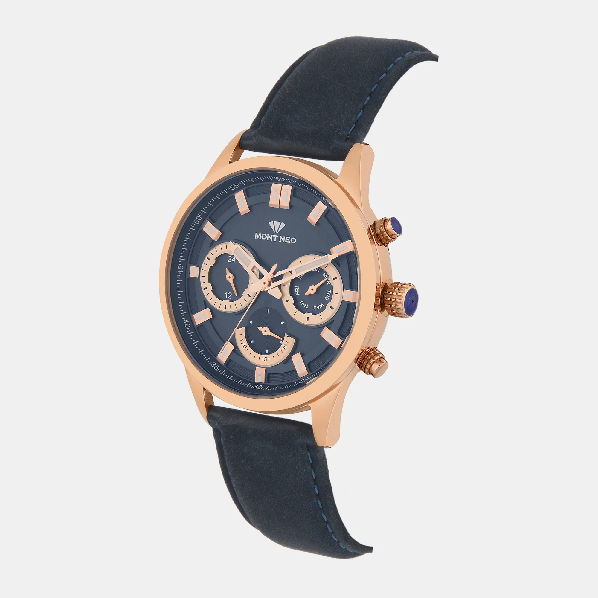 Men Quartz Blue Dial Chronograph Leather Watch 7007C-L3305-05 - Image 3