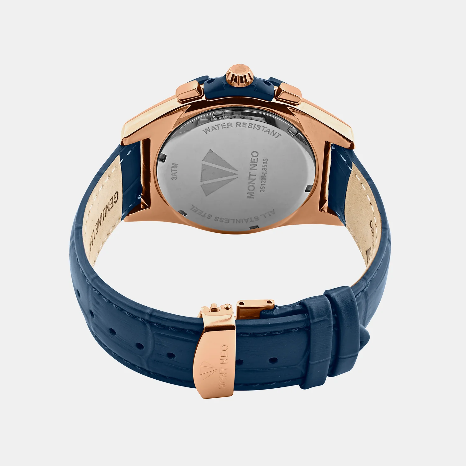 Men Quartz Blue Dial Multi-Function Leather Watch 3512M-L3505 - Image 4