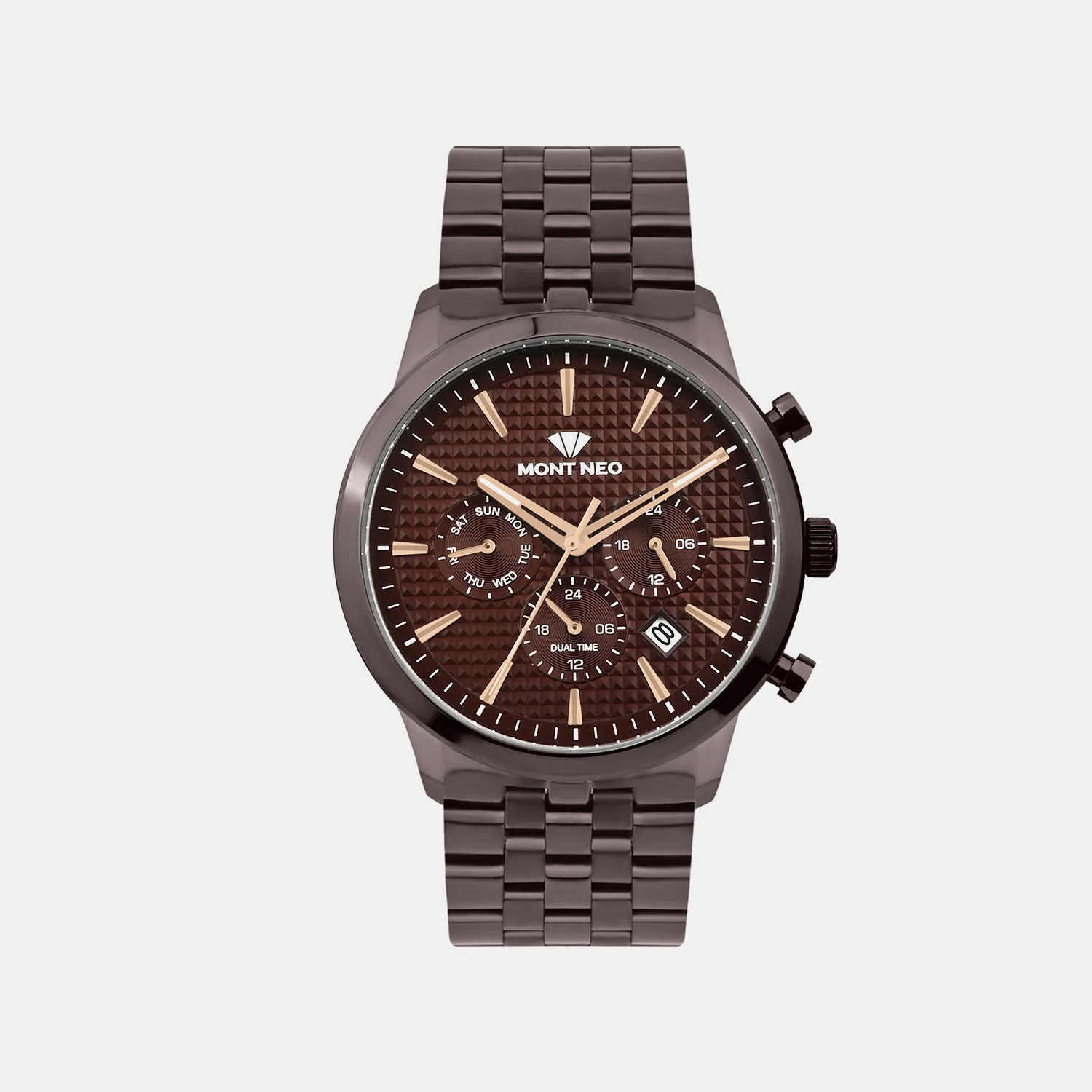 Men Quartz Brown Dial Multi-Function Metal Watch 3518M-M6606