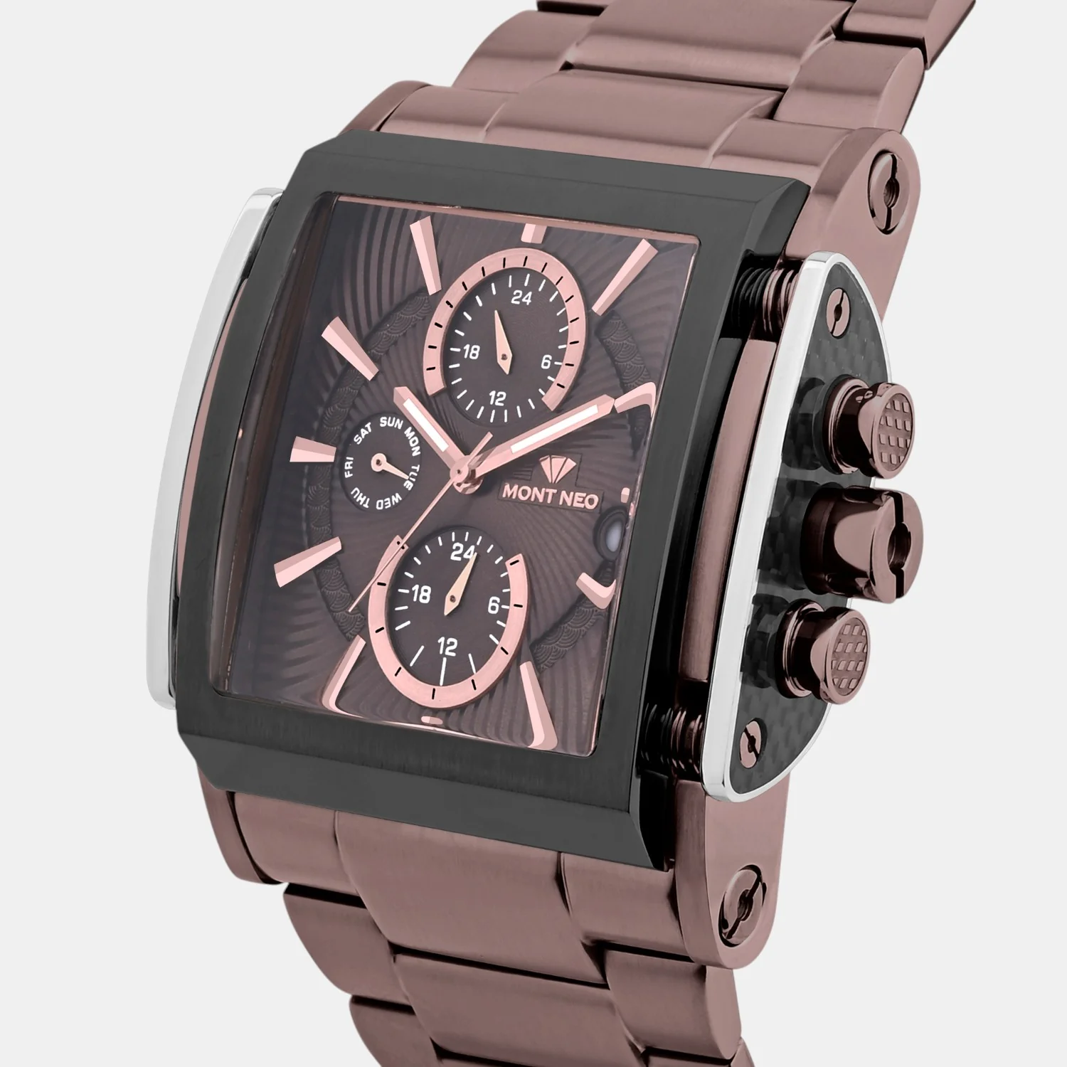 Men Quartz Brown Dial Multi-Function Stainless Steel Watch 1056M-M6406 - Image 2