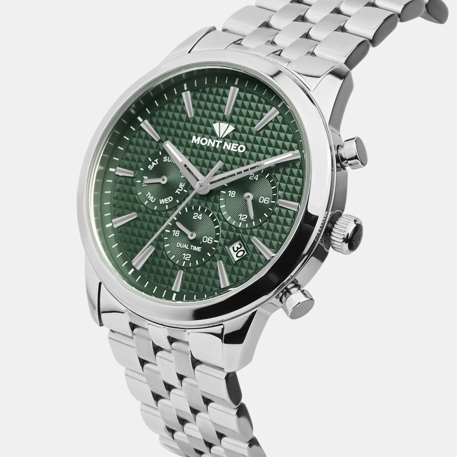 Men Quartz Green Dial Multi-Function Stainless Steel Watch 3518M-M1114 - Image 3