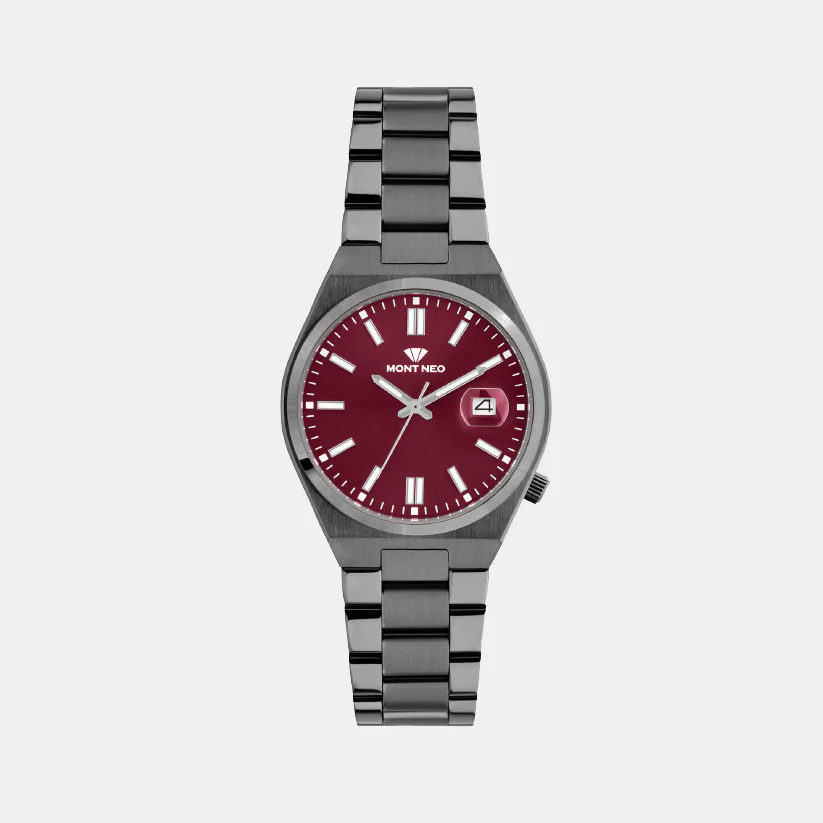 Men Quartz Maroon Dial Analog Metal Watch 3506E-M8812 - Image 2