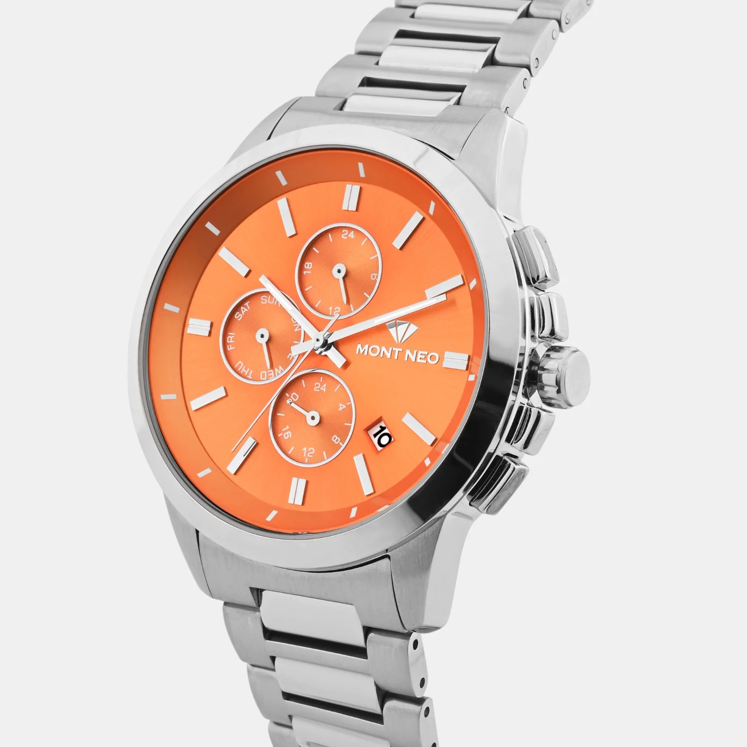 Men Quartz Orange Dial Multi-Function Stainless Steel Watch G1051M-M1119 - Image 2