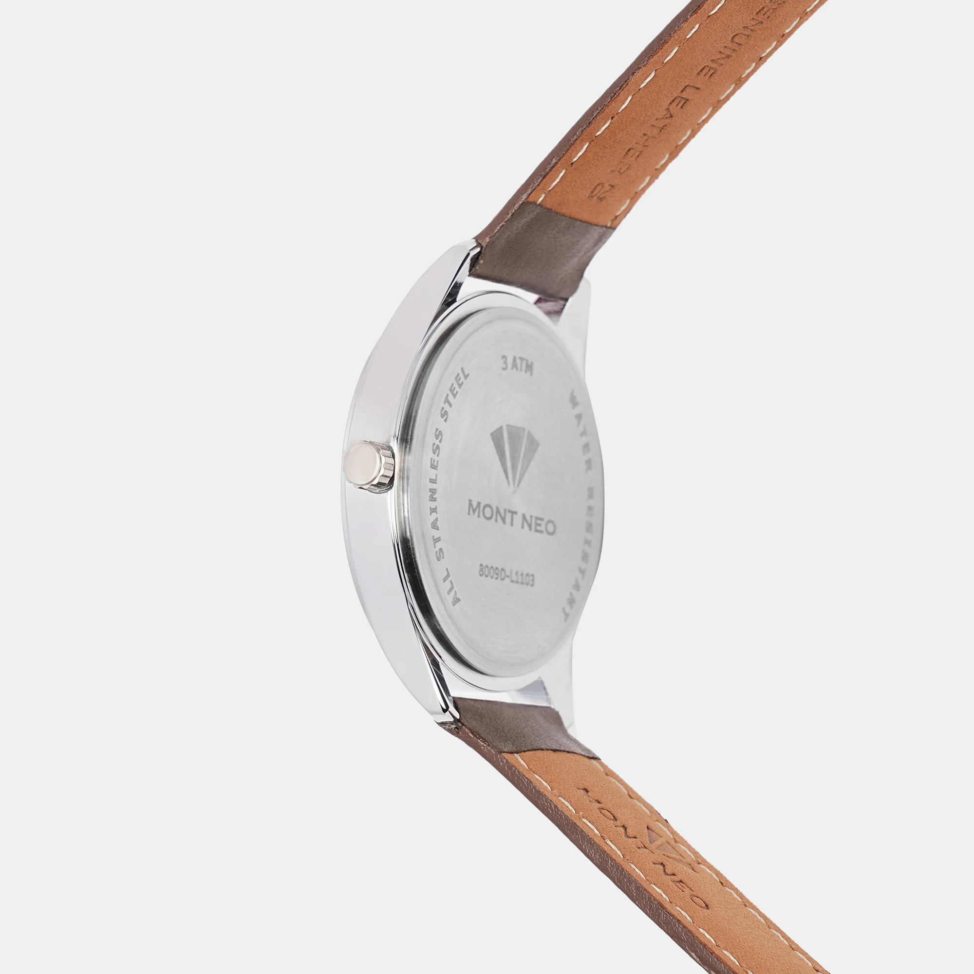 Men Quartz Silver Dial Analog Leather Watch 8009D-L1103 - Image 3