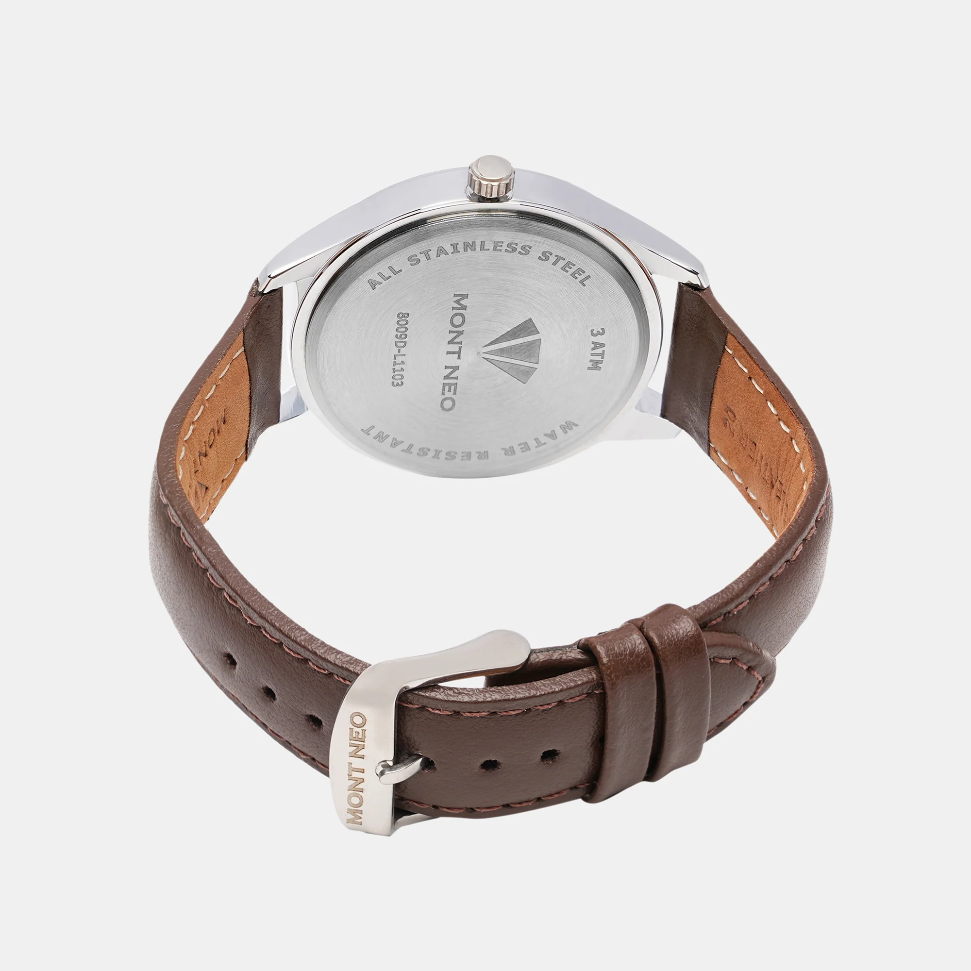 Men Quartz Silver Dial Analog Leather Watch 8009D-L1103 - Image 4