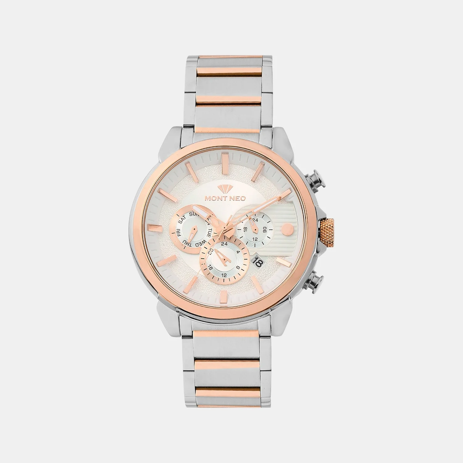 Men Quartz Silver Dial Multi-Function Metal Watch 1058M-M1303
