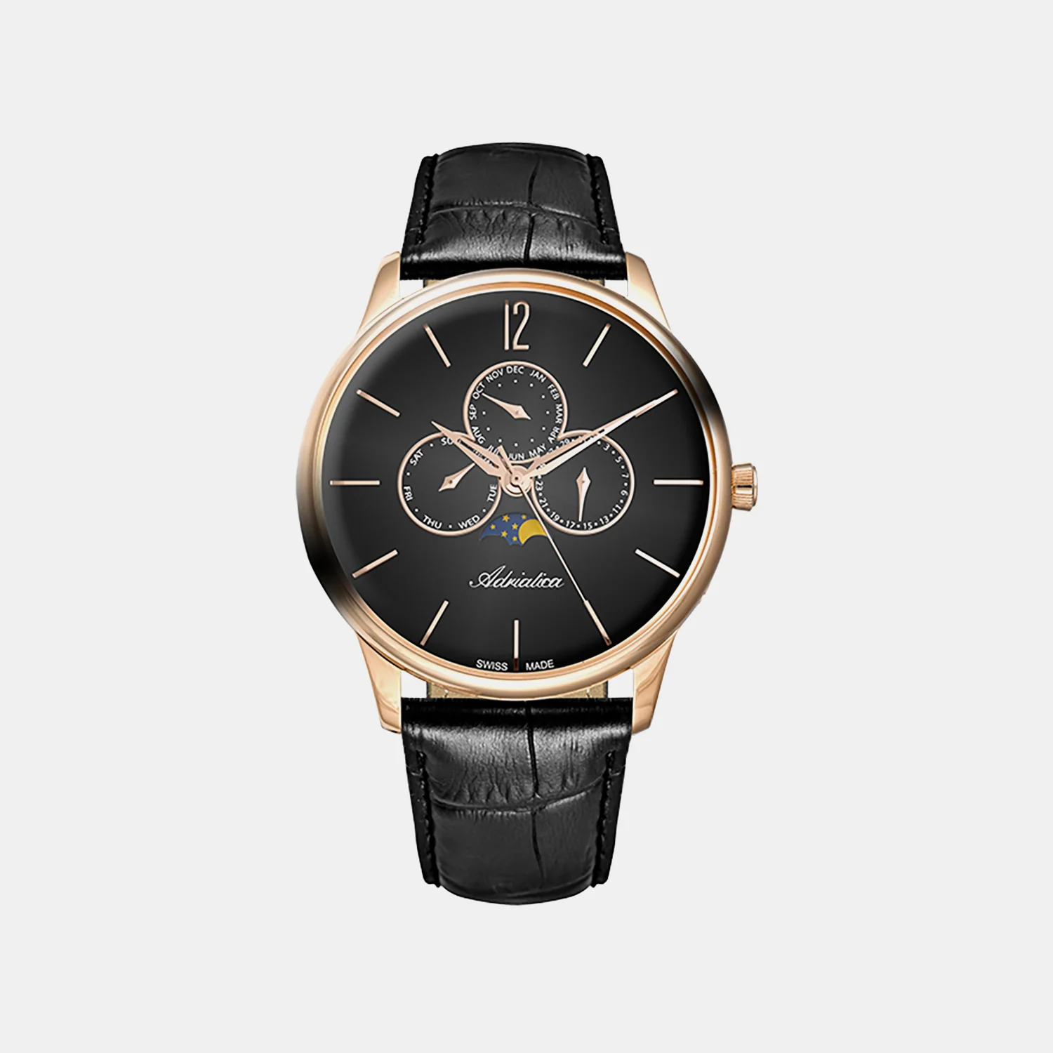 Moonphase Men Quartz Gray Dial Analog Leather Watch A8269.9256QF