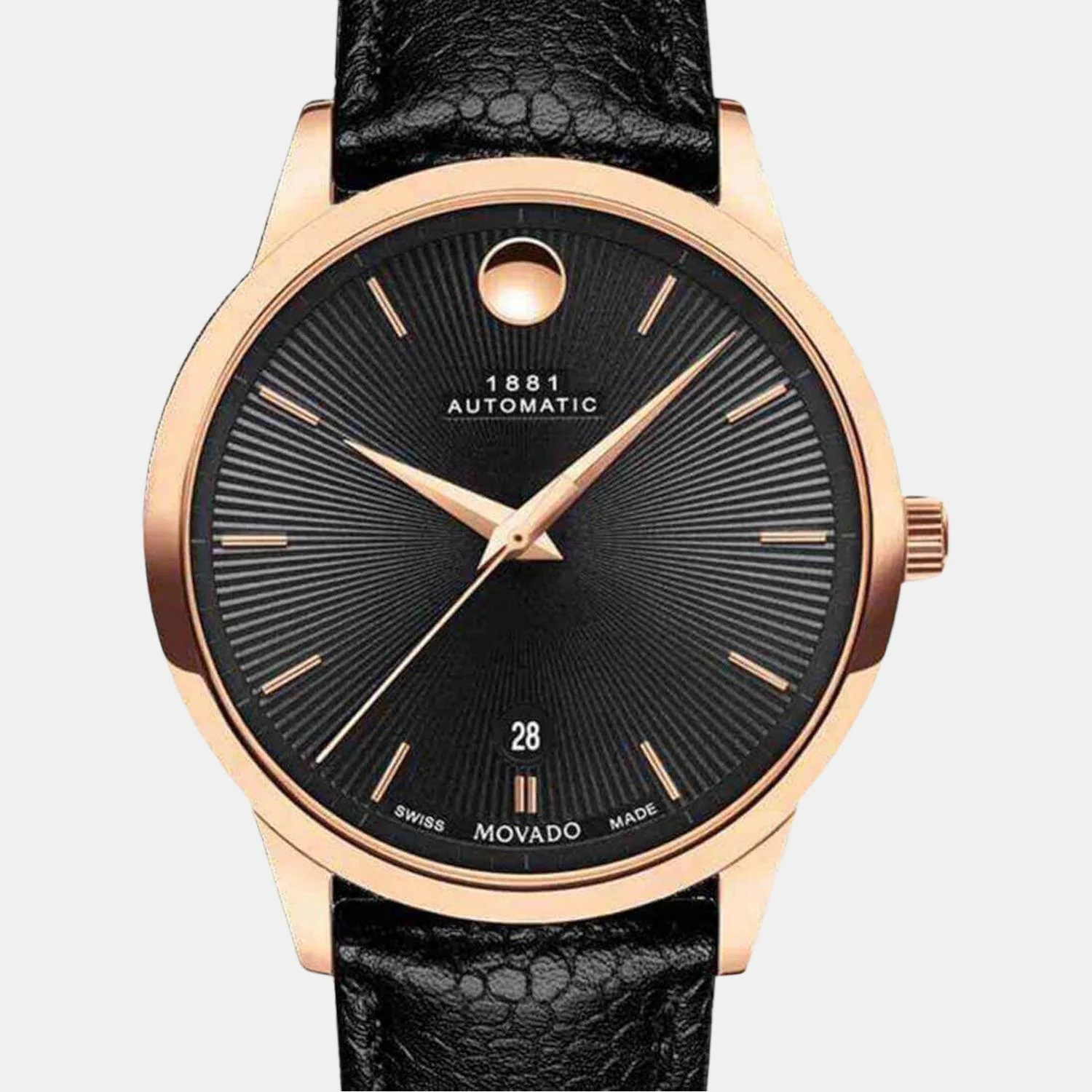 1881 Automatic Men Quartz Black Dial Analog Leather Watch 607457 - Image 2
