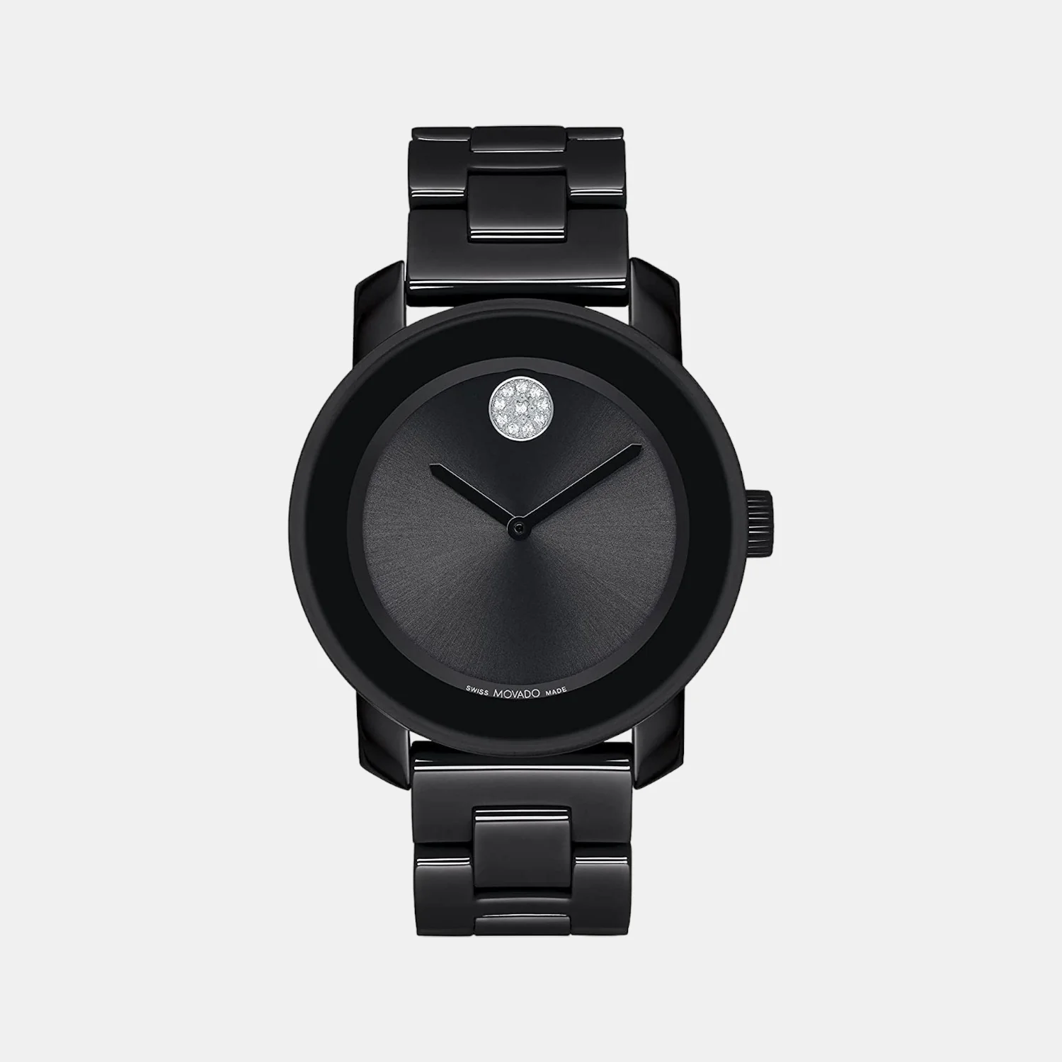 Bold Ceramic Women Quartz Black Dial Analog Stainless Steel Watch 3600803