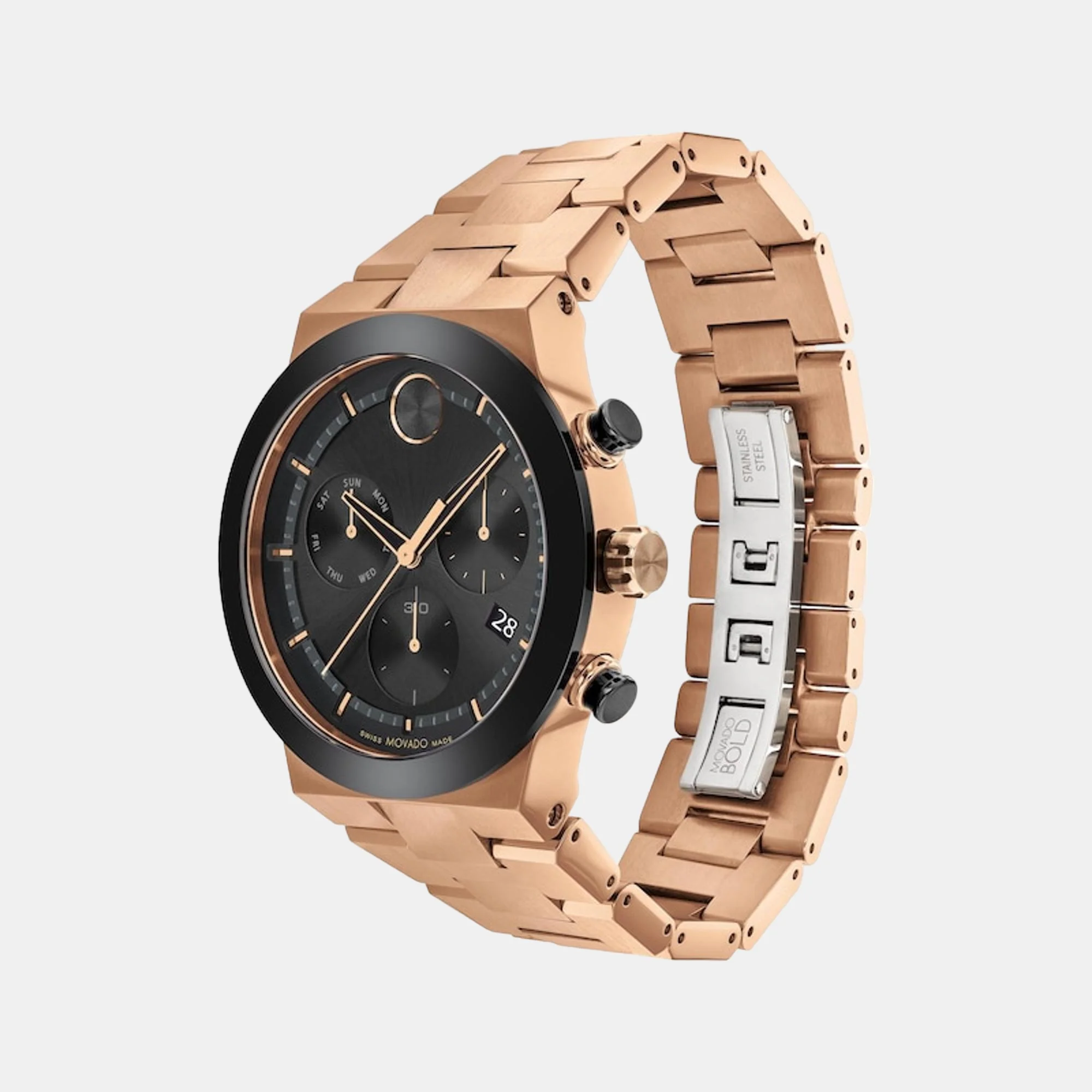 Bold Men Quartz Black Dial Chronograph Stainless Steel Watch 3600898 - Image 3