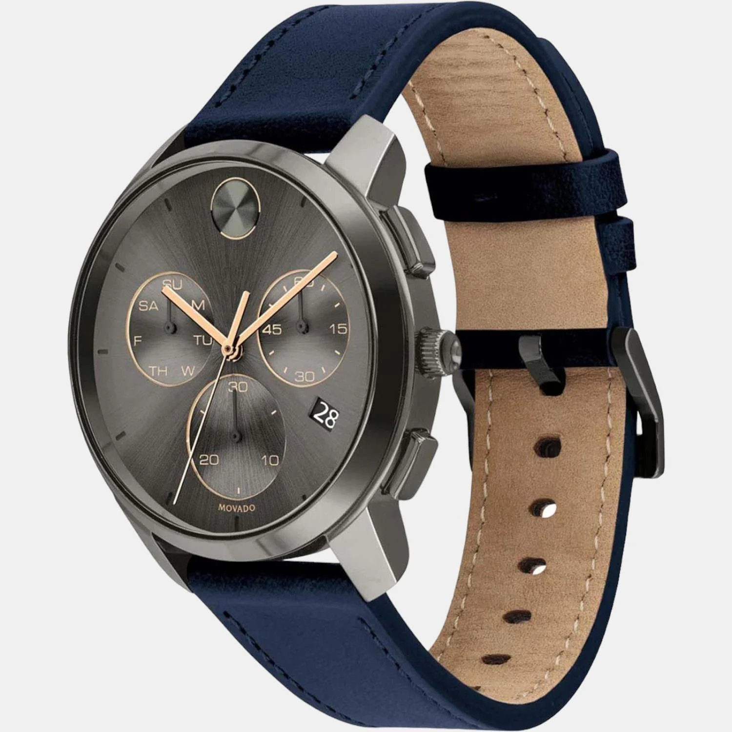 Bold Men Quartz Grey Dial Chronograph Leather Watch 3600720 - Image 2