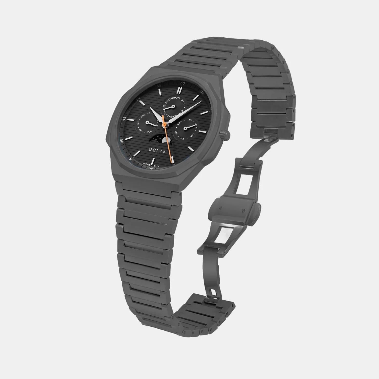 Moonphase Men Quartz Black Dial Multi-Function Stainless Steel Watch BLADE LUNAR CALENDAR-GM - Image 2