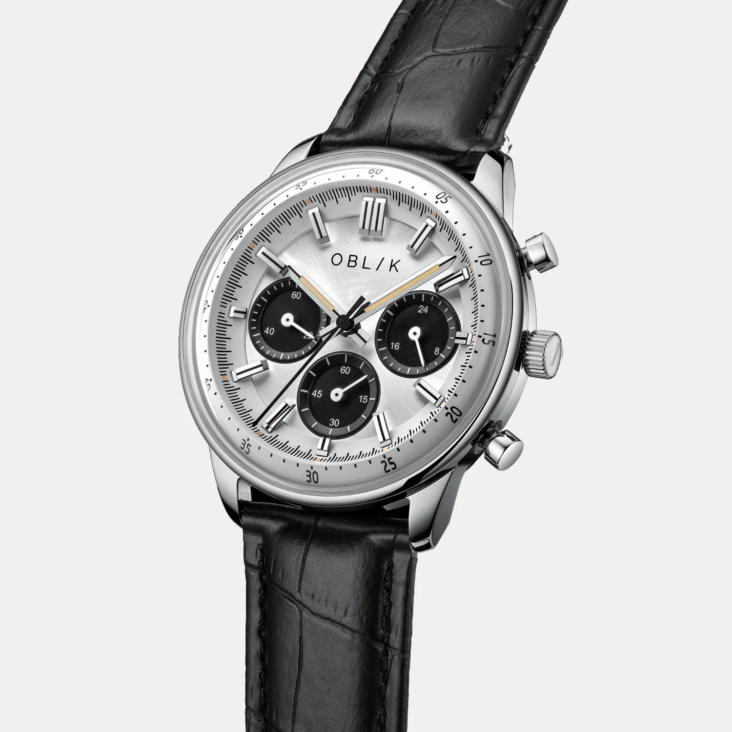 Vertu Panda Men Quartz Silver Dial Chronograph Leather Watch - Image 2