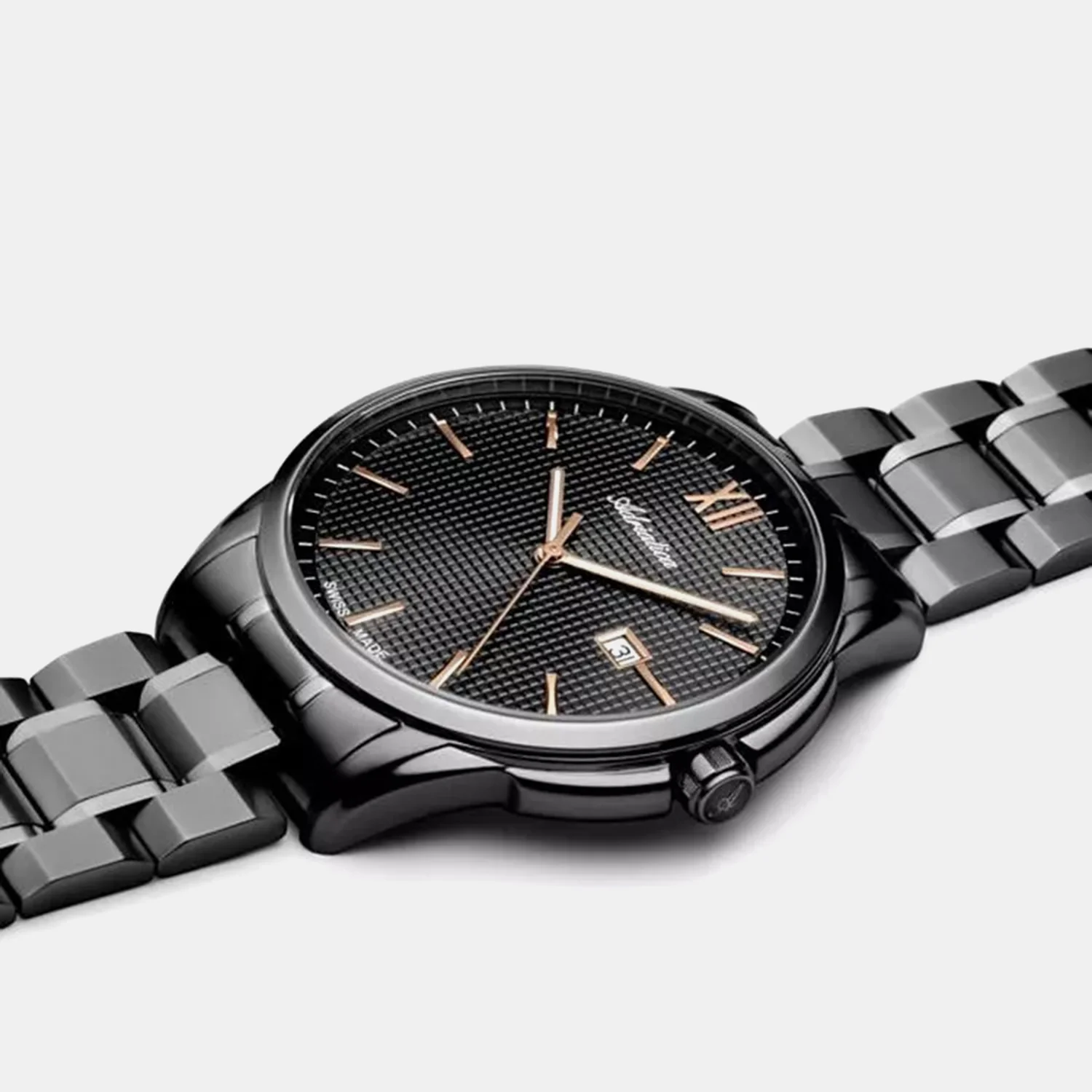 Pairs Men Quartz Black Dial Analog Stainless Steel Watch A1290.S1R6Q - Image 2